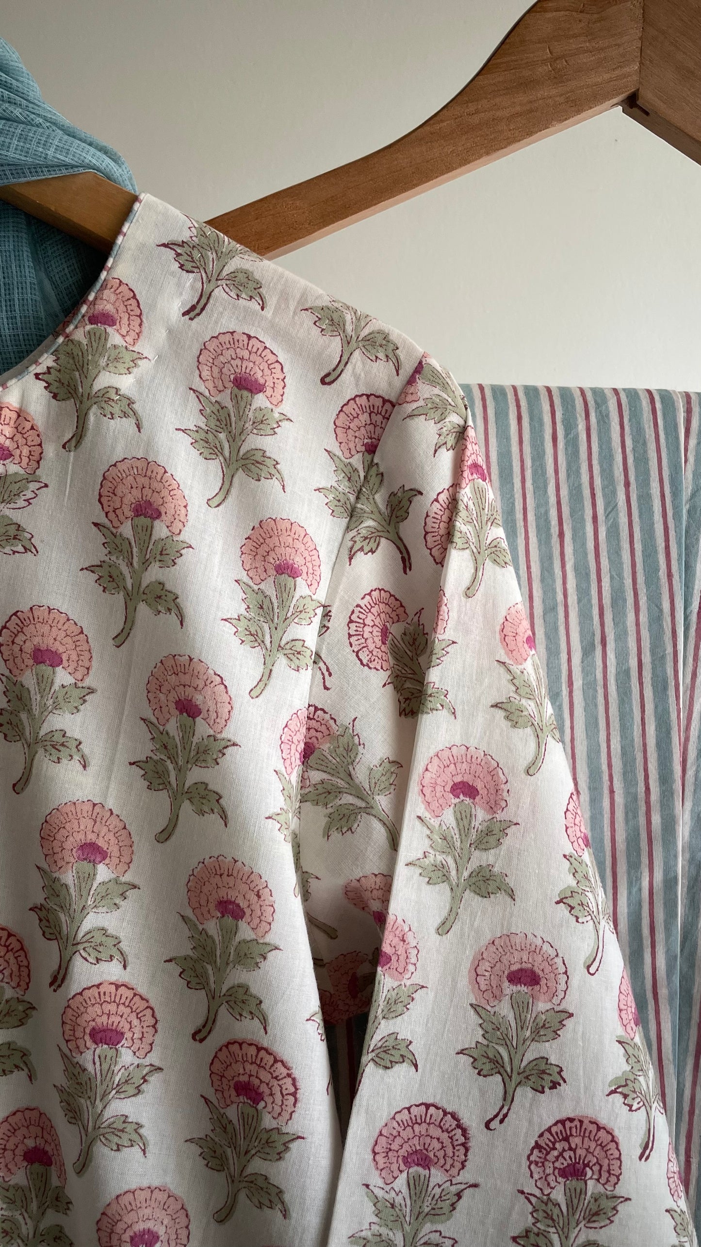 Blossom Blue & Pink Hand-block Printed Suit Set