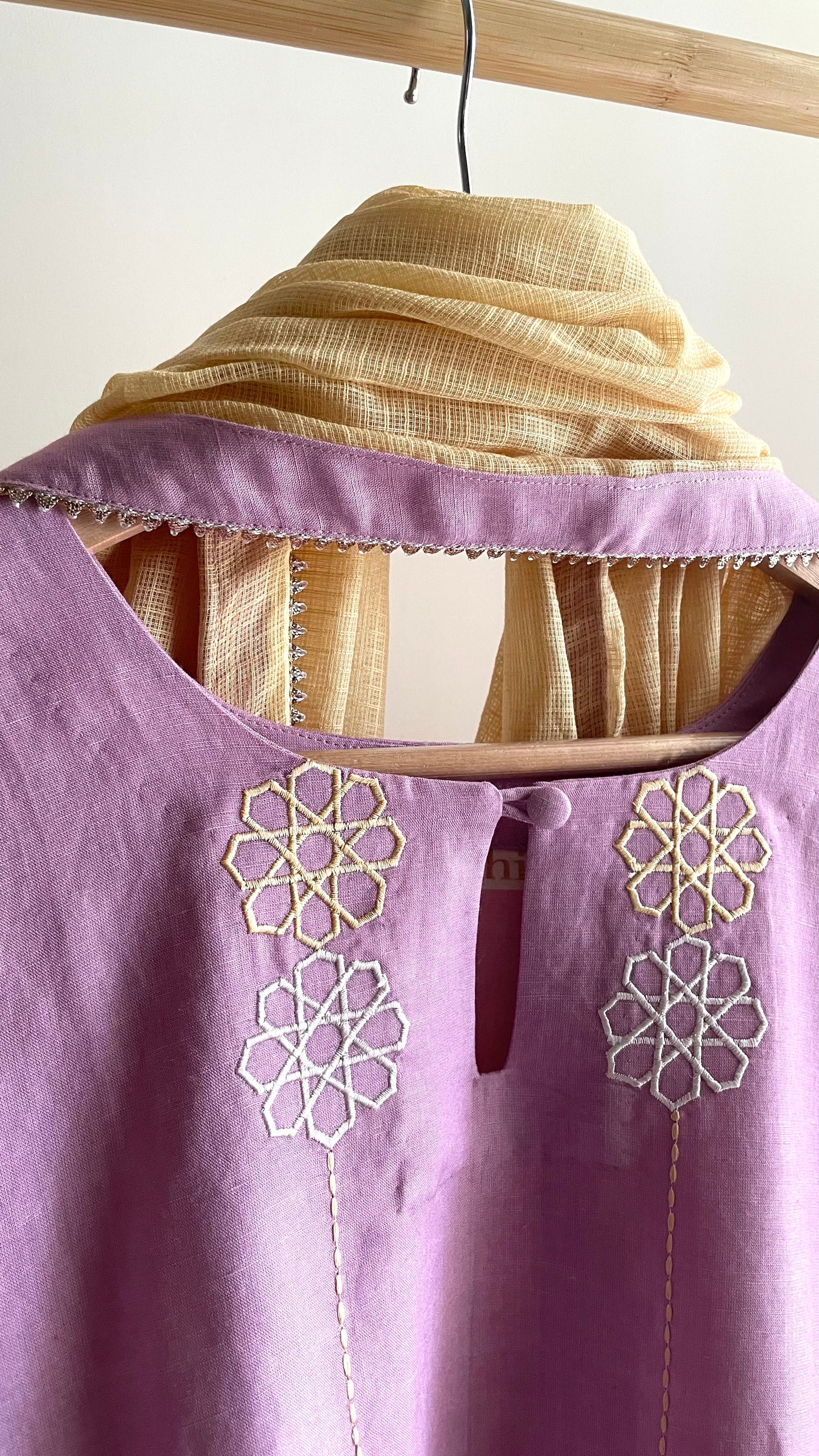The Pastel Pink Embroidery Kurta Suit with Yellow dupatta