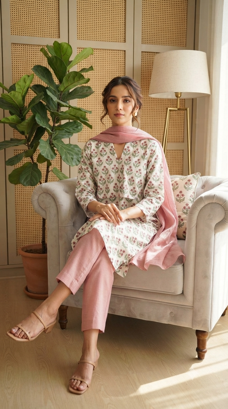 Pink Butti Hand block Printed Set