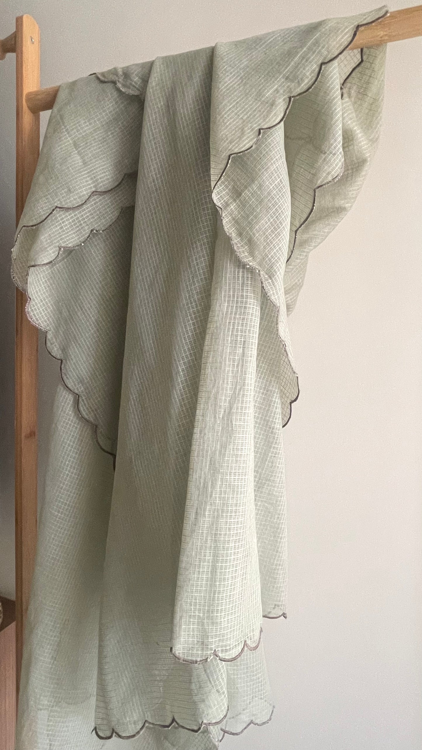 Fog Green Handblock Printed Chanderi