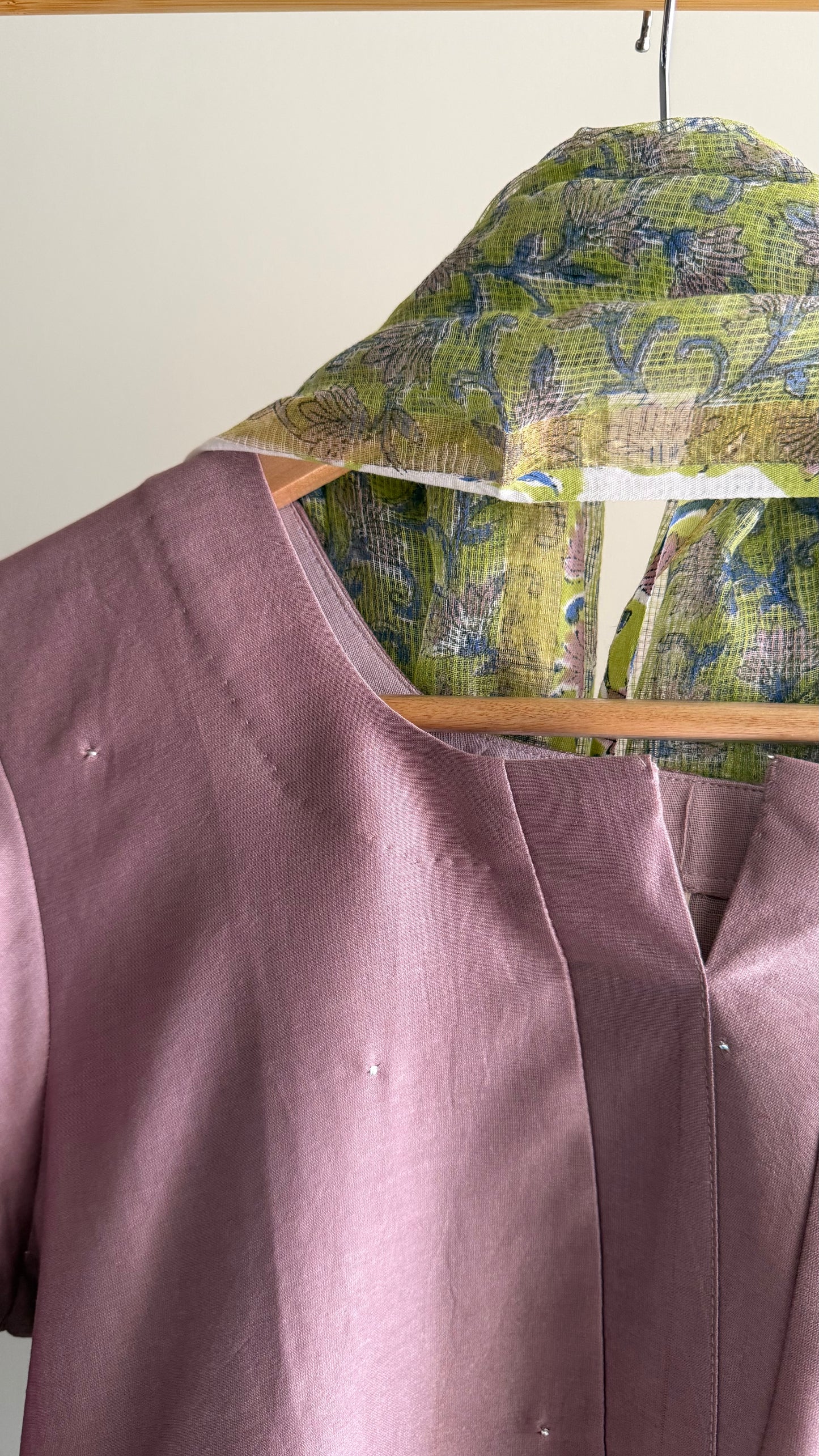 Lilac Mukaish Chanderi Kurta Set with Hand-Block Print Dupatta