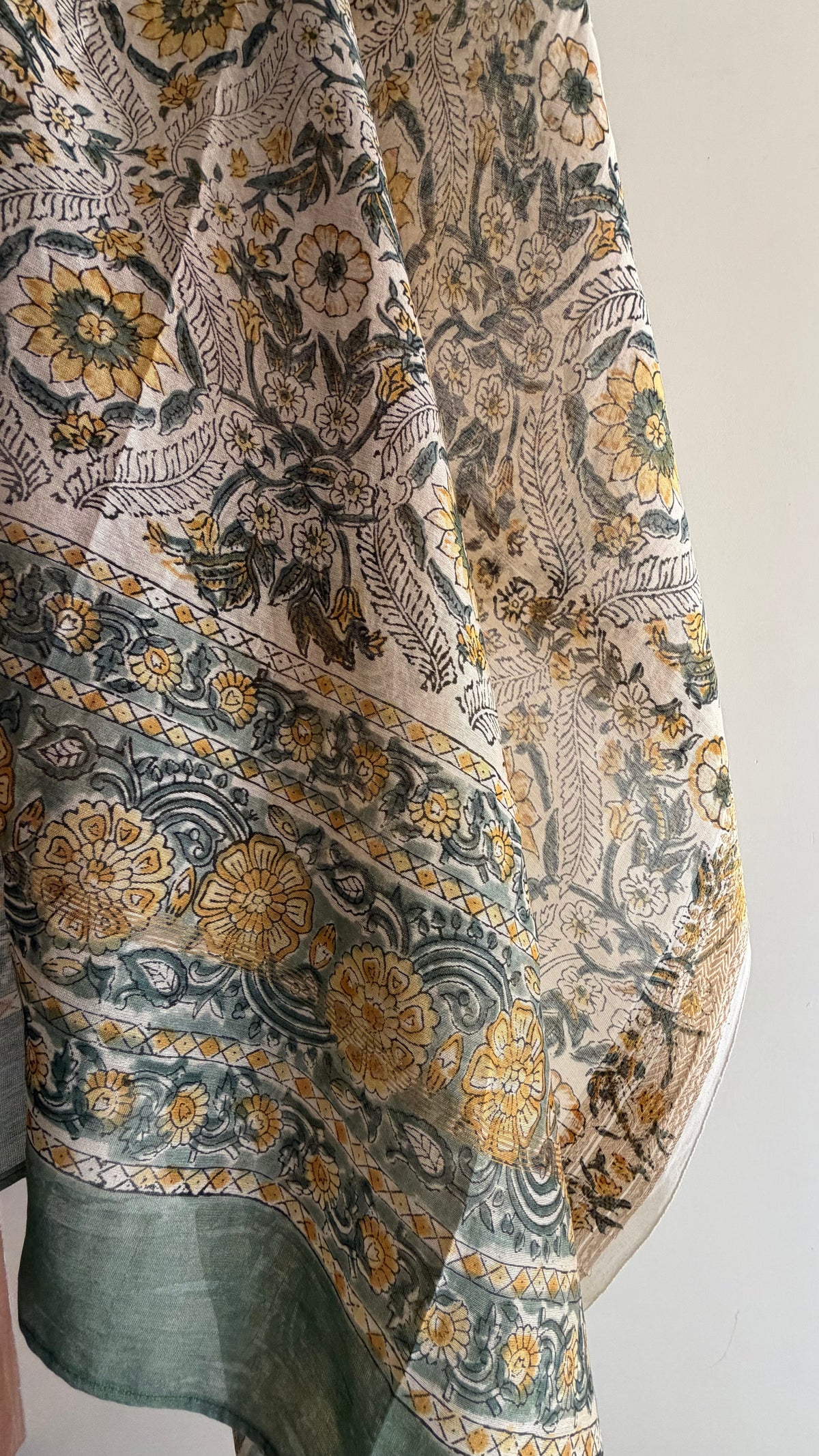 Sage Green Handblock Printed Maheshwari Silk Set