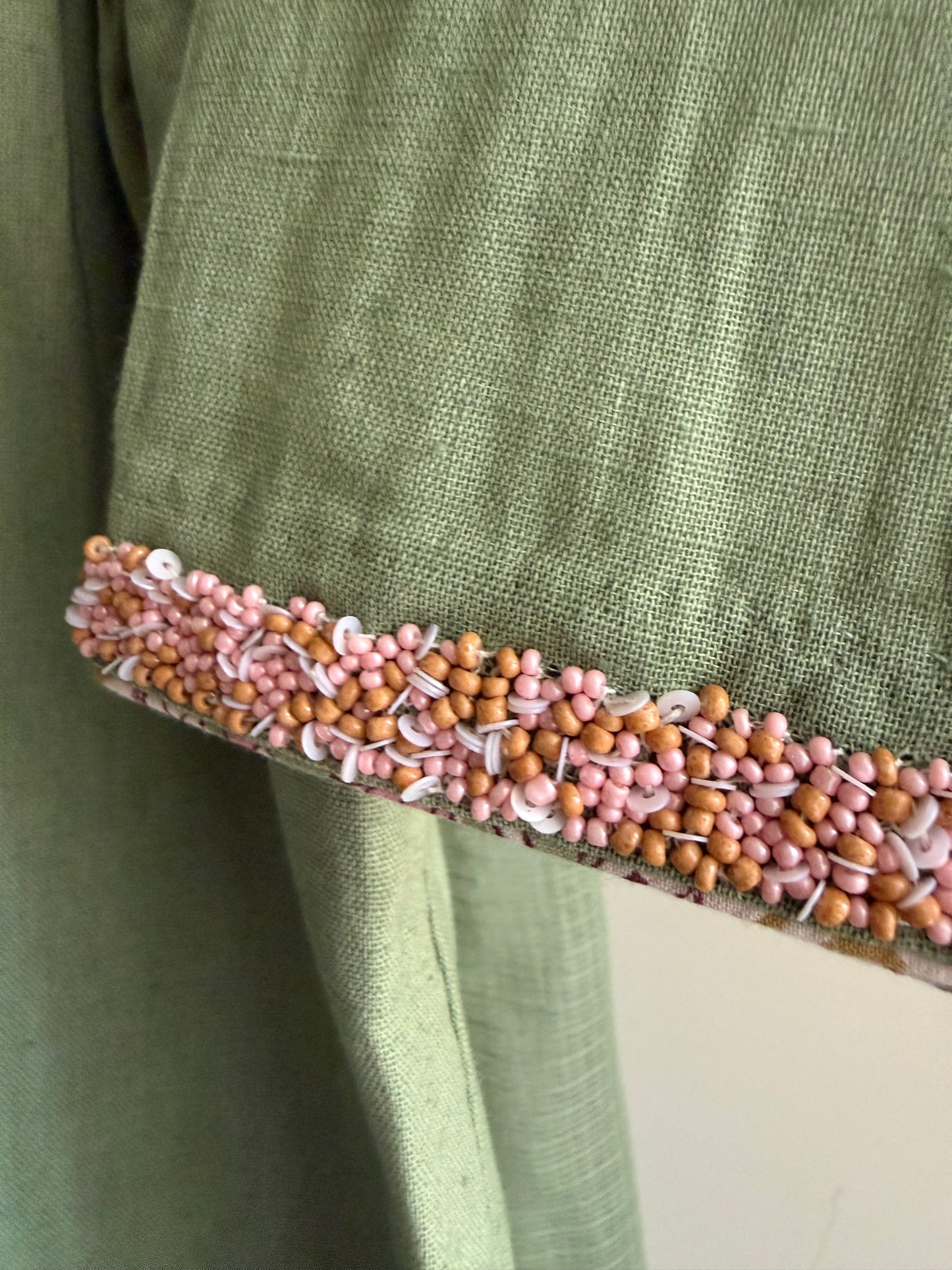 Sage Green Gathered Tunic Set with Handblock Printed Pant
