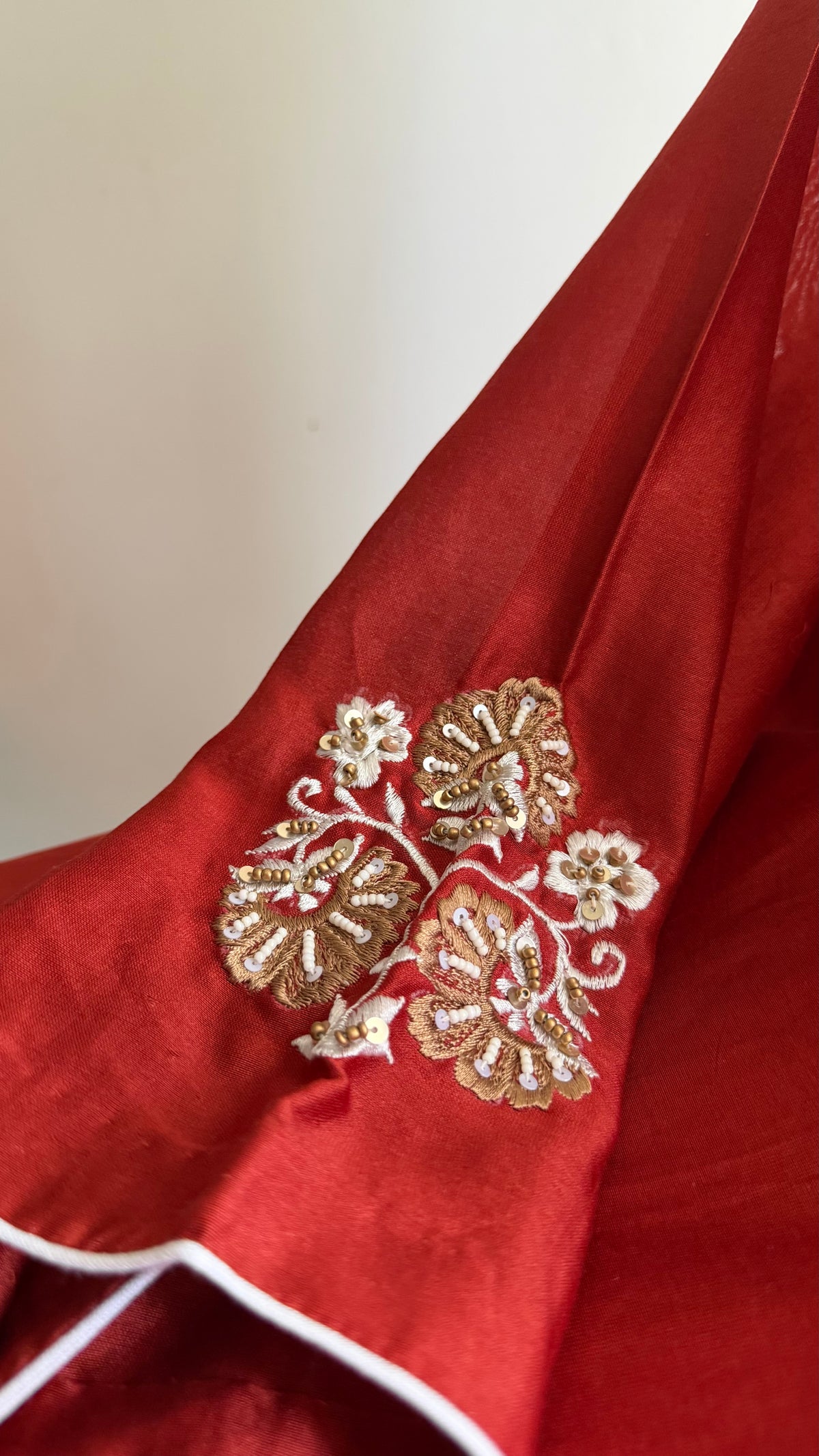 Rich Red Embroidered A-line Chanderi Set