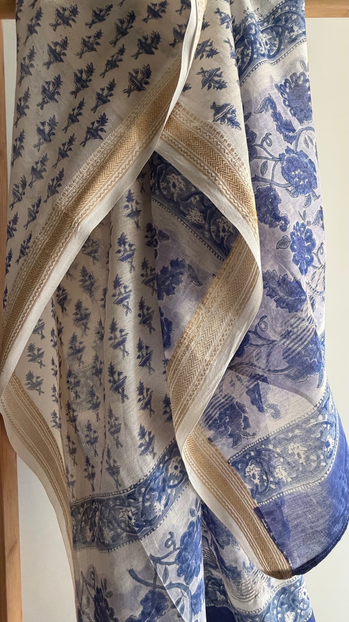 Dusty Blue Handblock Printed Maheshwari Silk Set