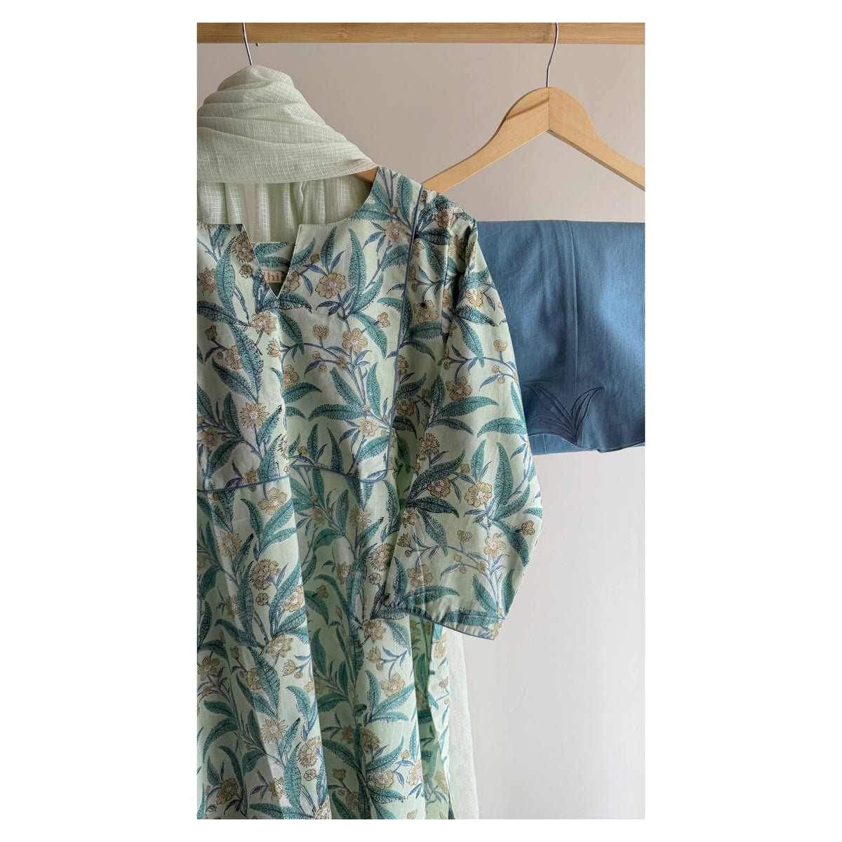 Pastel Green and Blue Hand block Printed Set