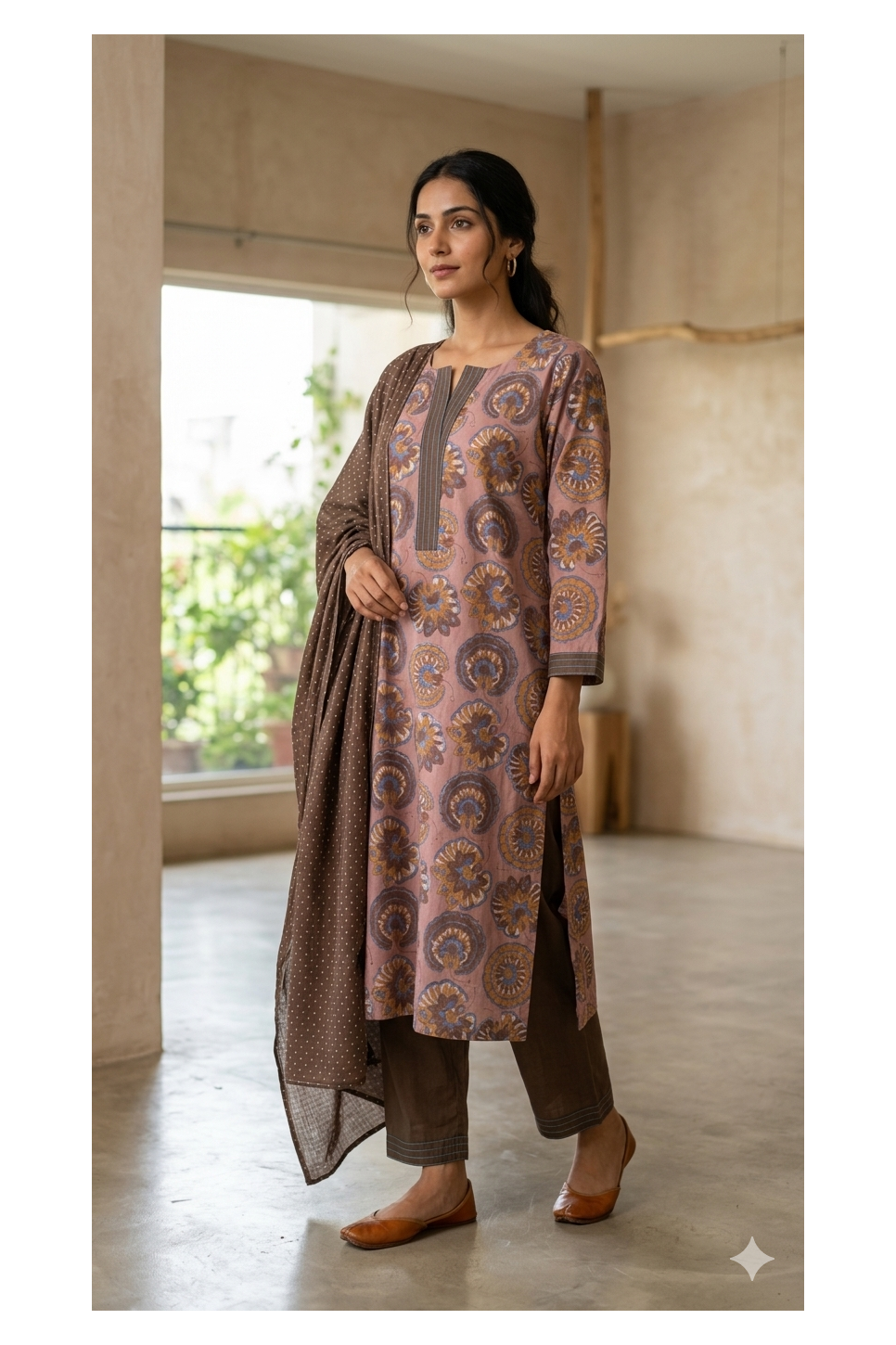 The Dusky Rose & Mocha HandBlock-Print Kurta Set
