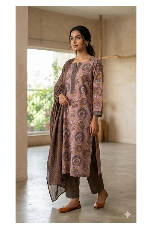 The Dusky Rose & Mocha HandBlock-Print Kurta Set