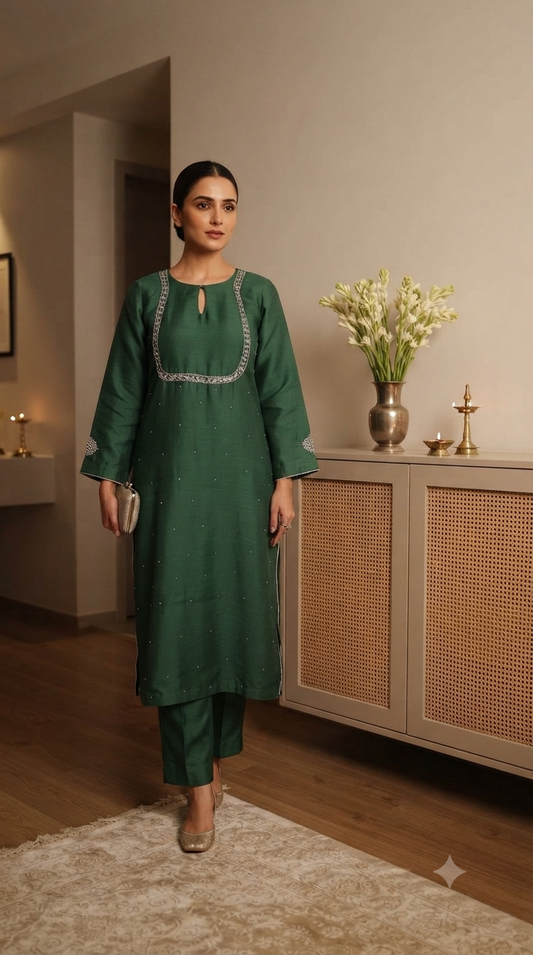 Emerald Green Chanderi Set