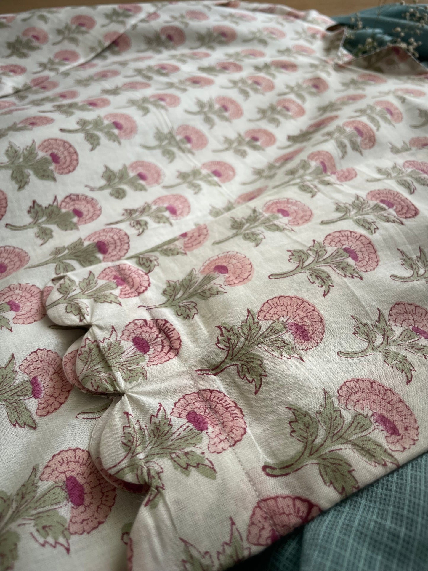 Blossom Blue & Pink Hand-block Printed Suit Set