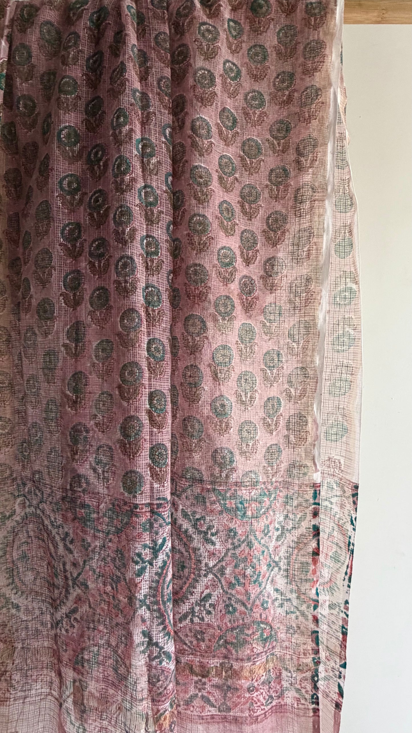 Dusty Rose Mukaish Chanderi Kurta Set with Hand-Block Print Dupatta
