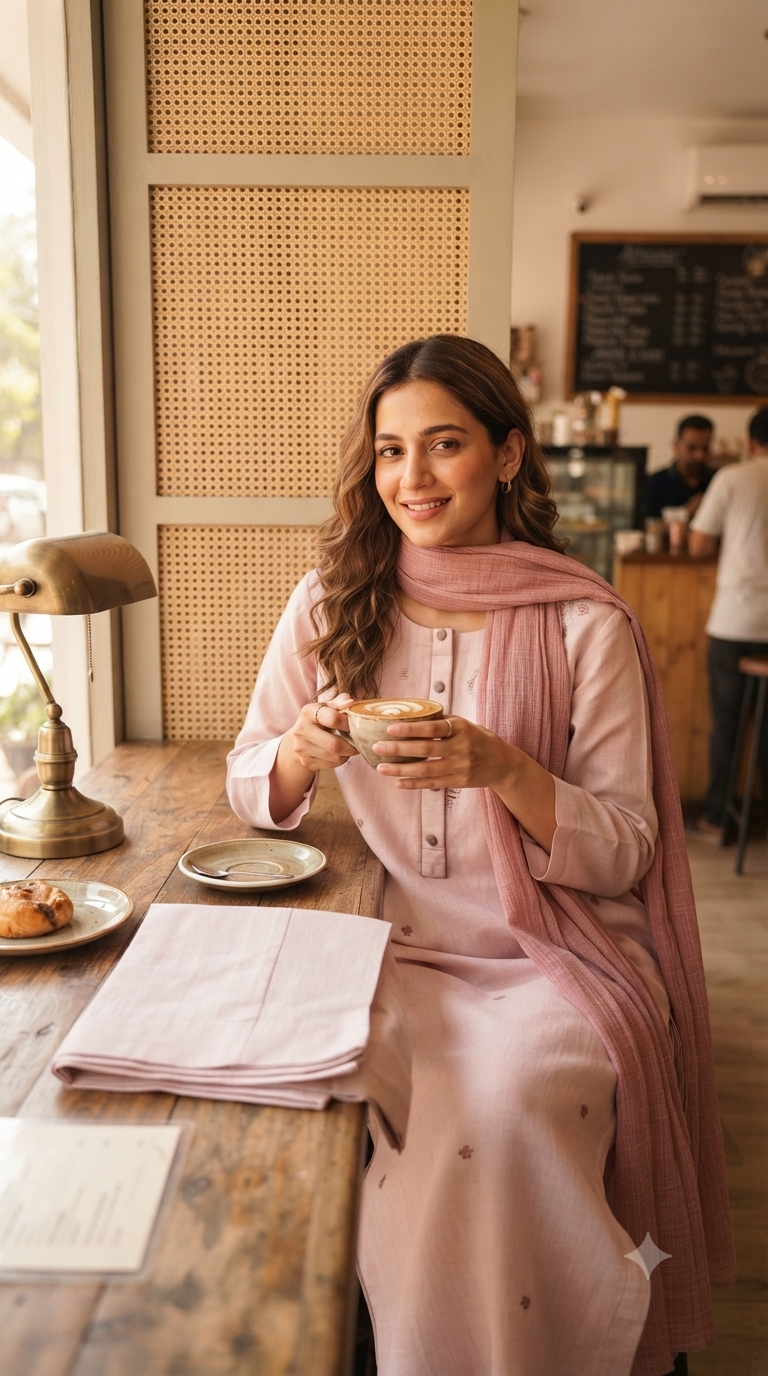 Blush Pink Kurta Set with Kota Dupatta