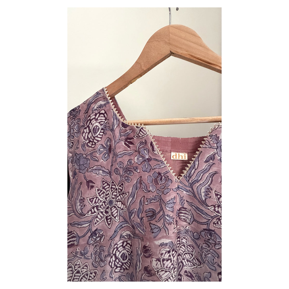Mauve Handblock Printed Maheshwari Silk Set