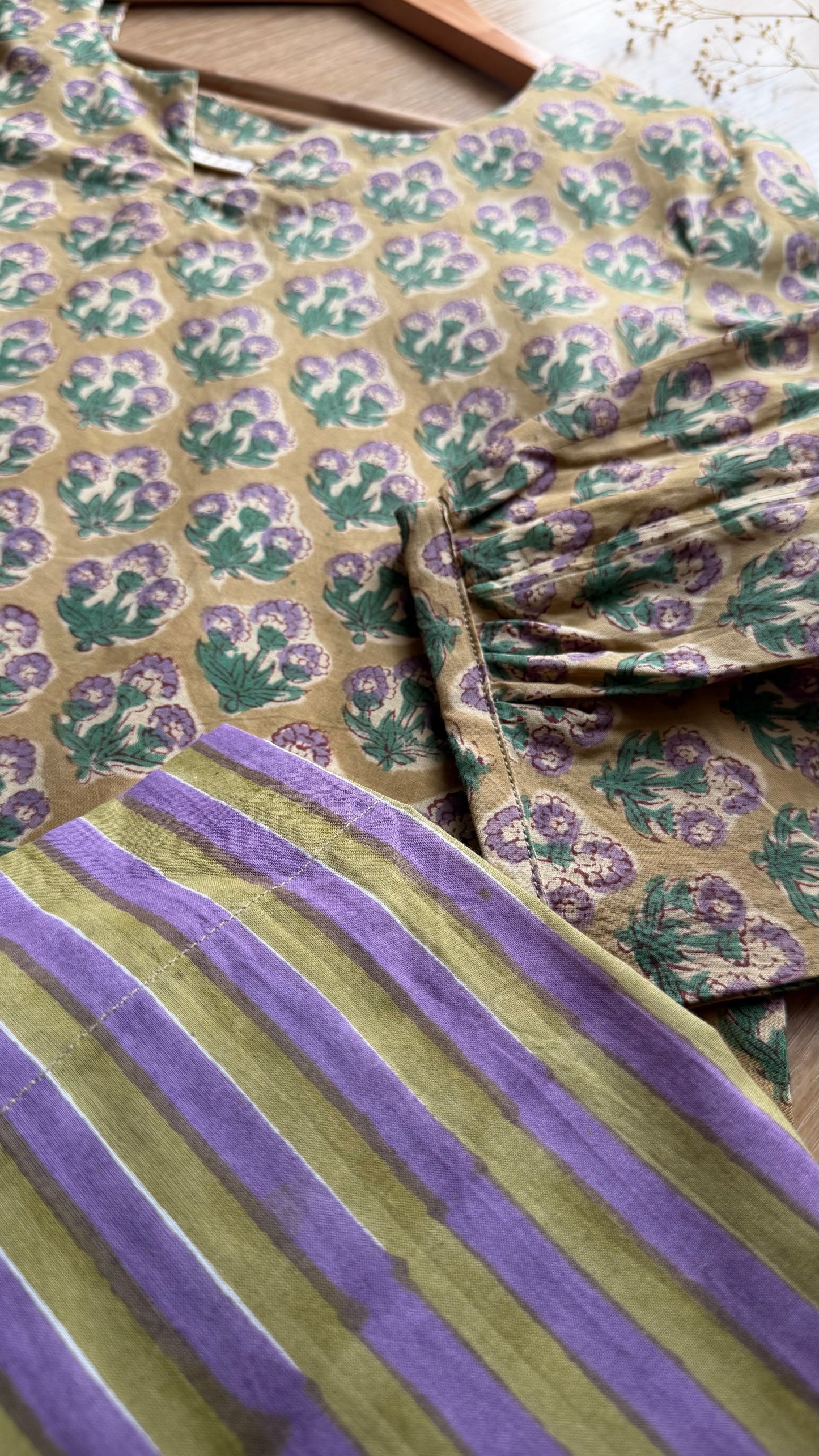 Butti & Purple Stripe Hand block Printed Set