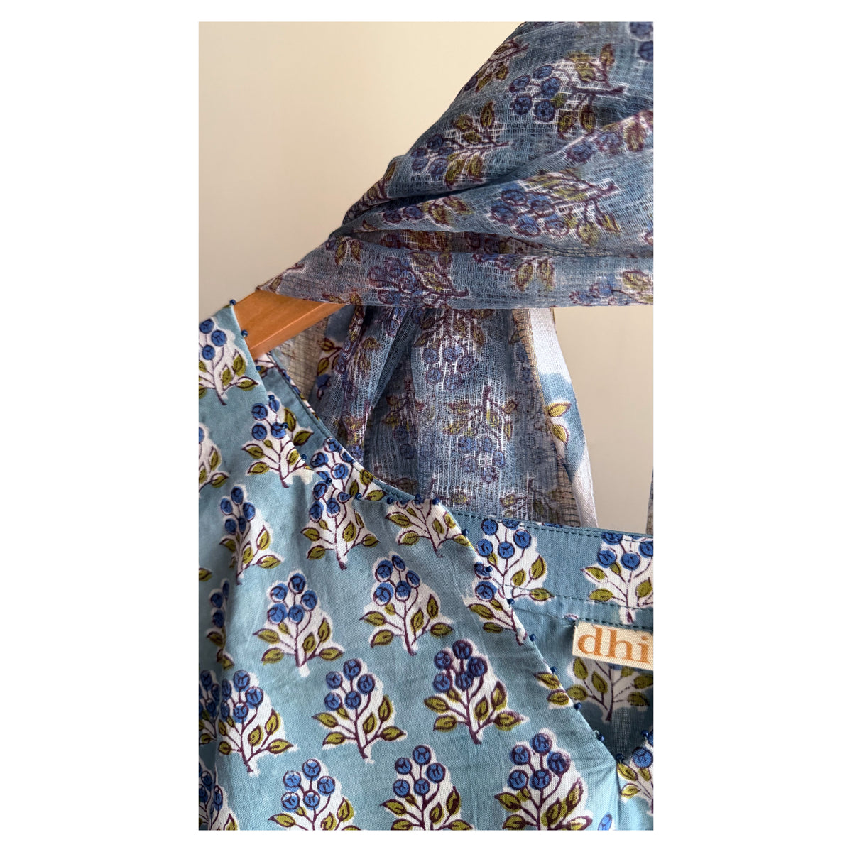 Blue Butti & Blue Stripe Hand block Printed Set