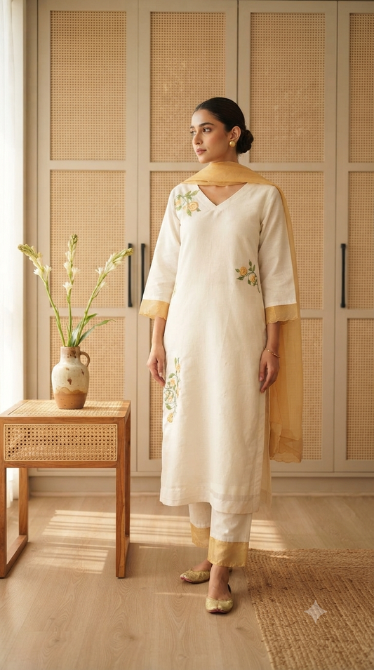 Marigold & Ivory Mukaish Chanderi Kurta Set