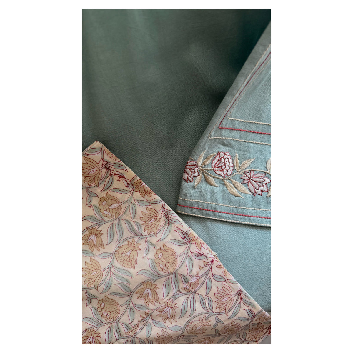 Aqua A-line bell sleeve Set with Handblock Printed wide-leg Pant