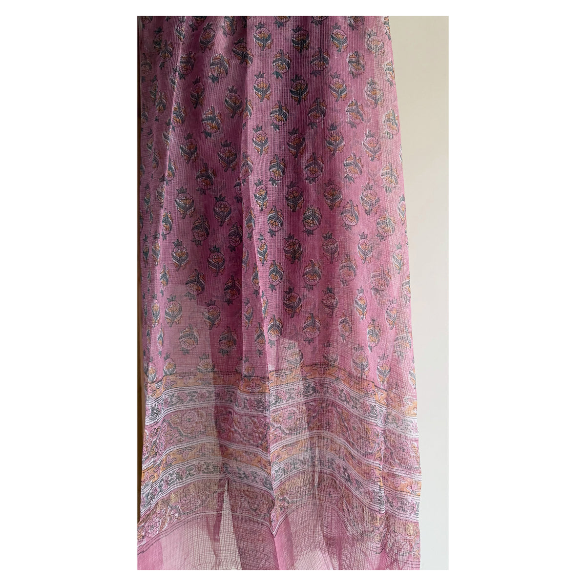 Mauve Butti & Green Stripe Hand block Printed Set