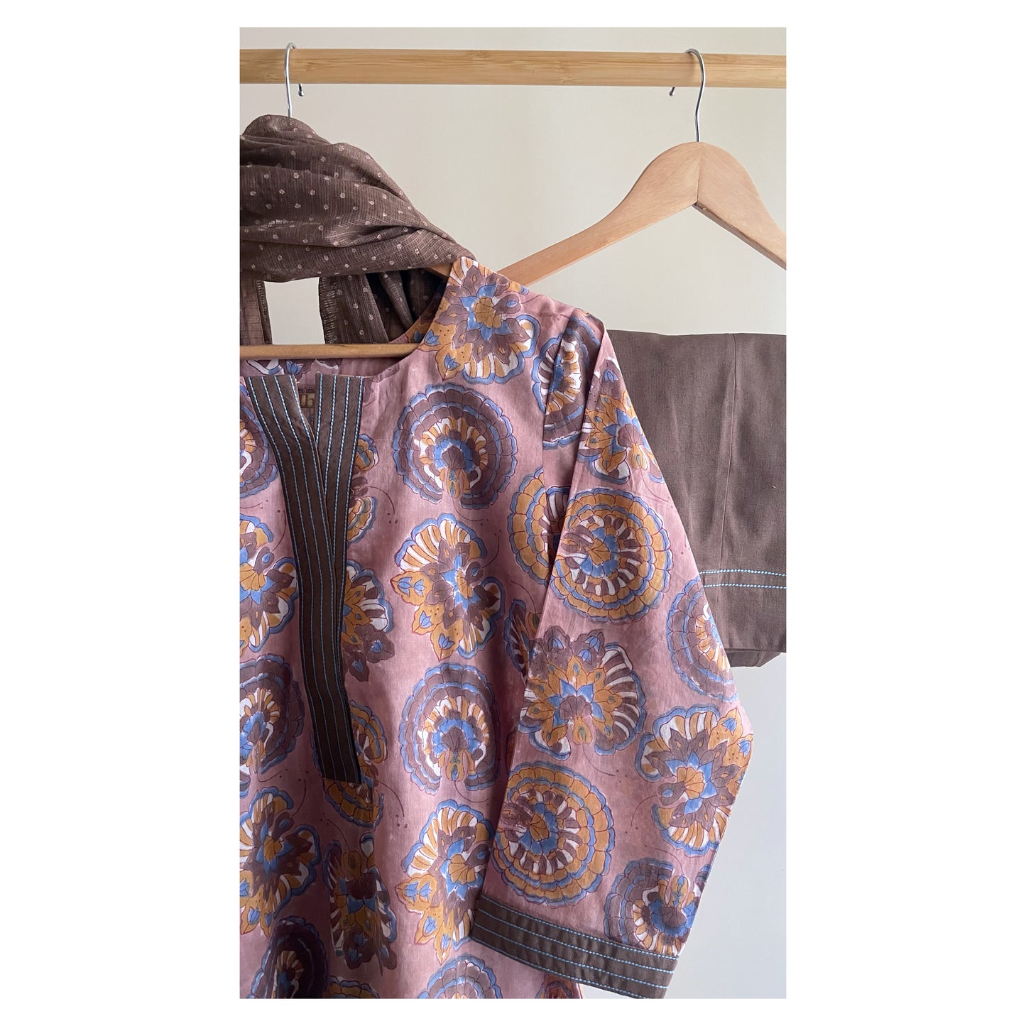 The Dusky Rose & Mocha HandBlock-Print Kurta Set