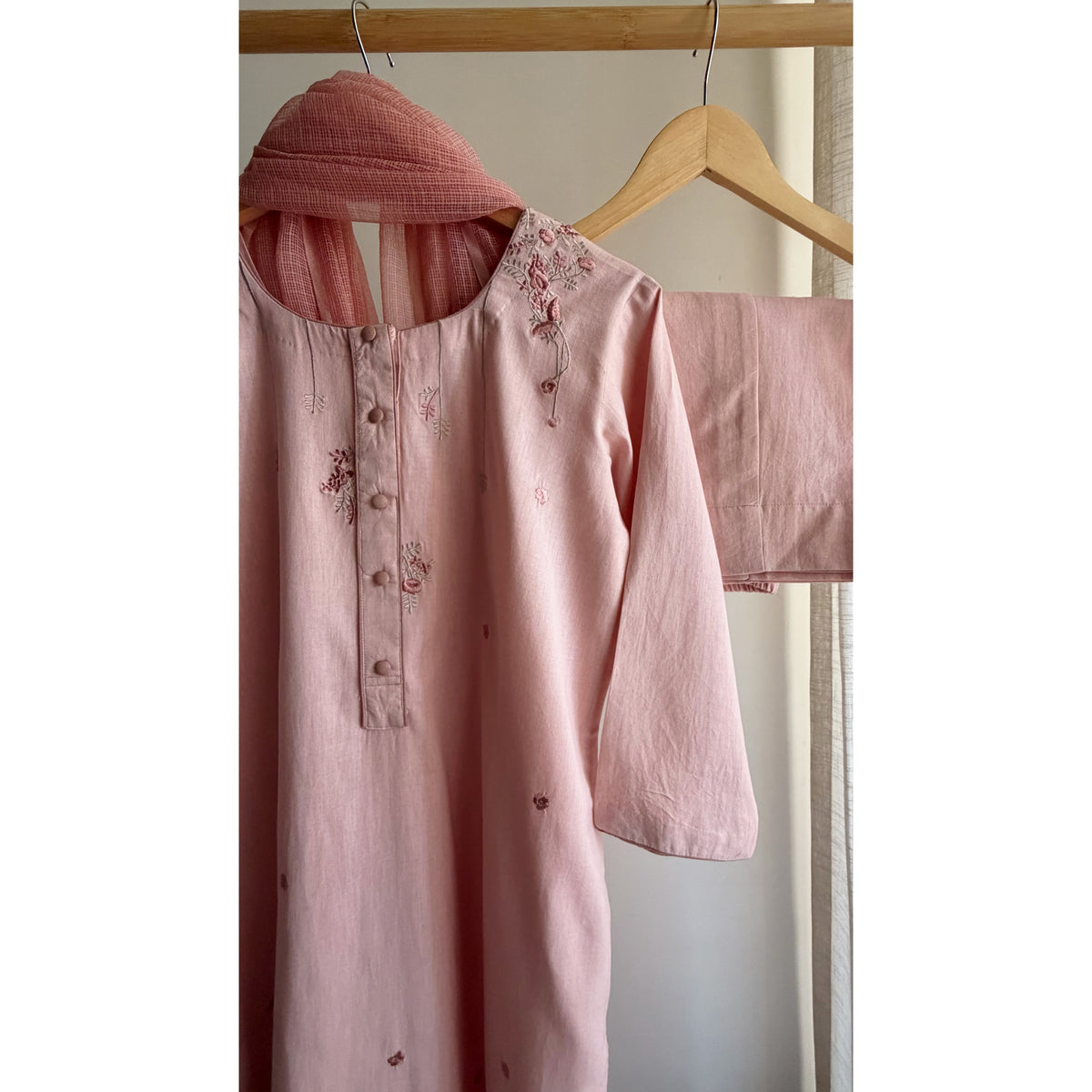 Blush Pink Kurta Set with Kota Dupatta