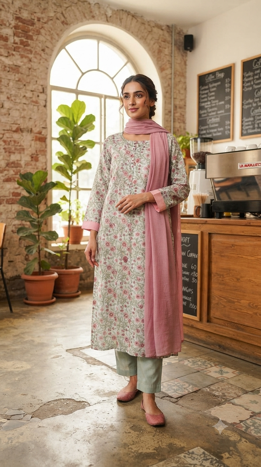 Multicolor Pastel Jaal Hand-Block Printed Set