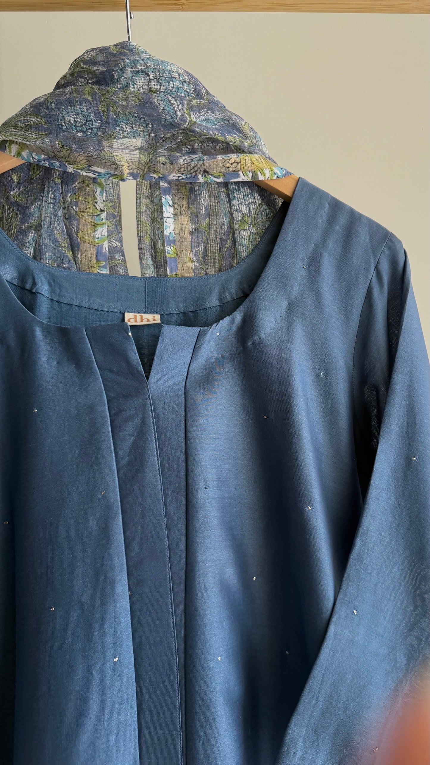Midnight Blue Mukaish Chanderi Kurta Set with Hand-Block Print Dupatta