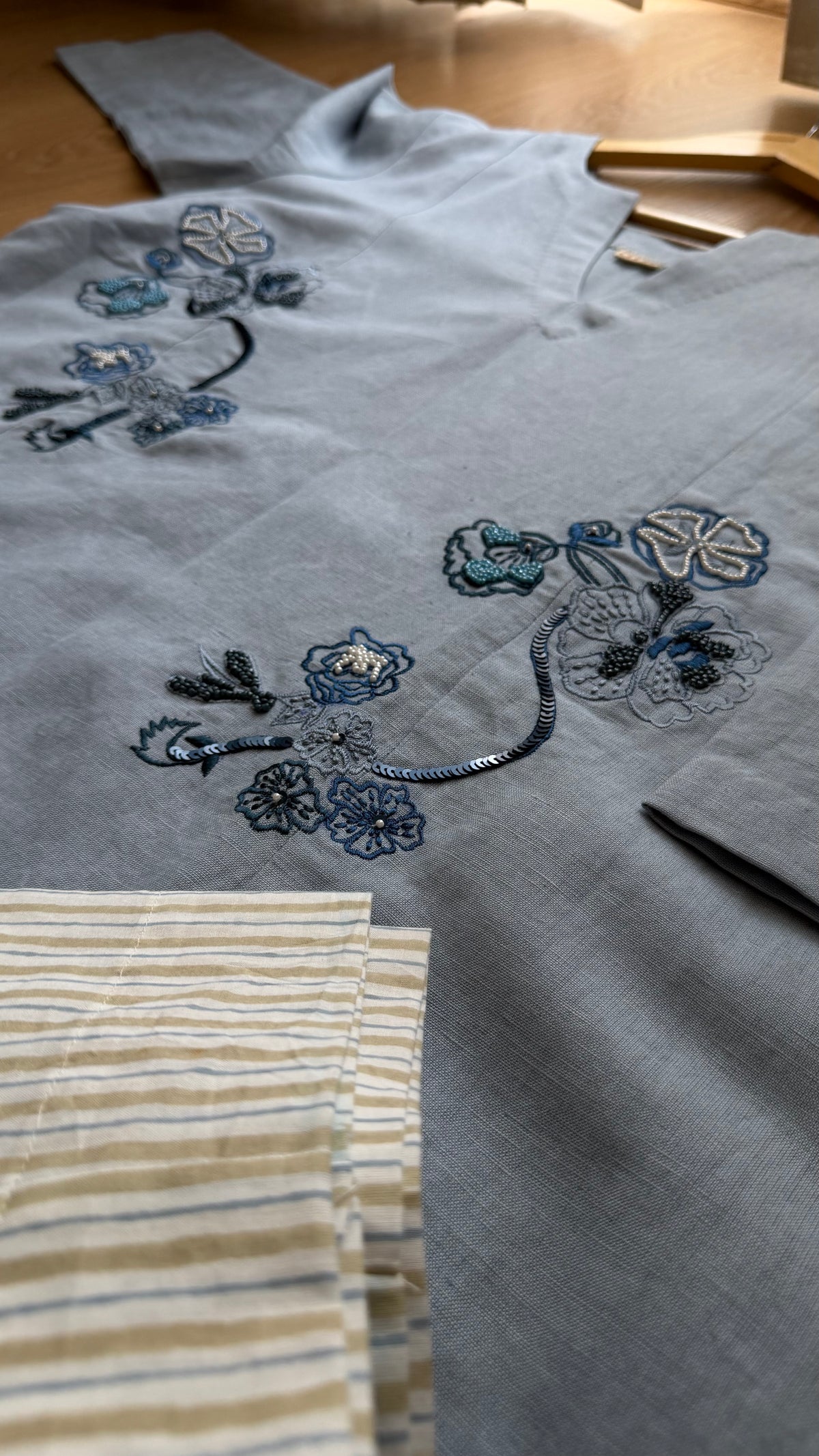 Slate Blue Embroidered Kurta Set