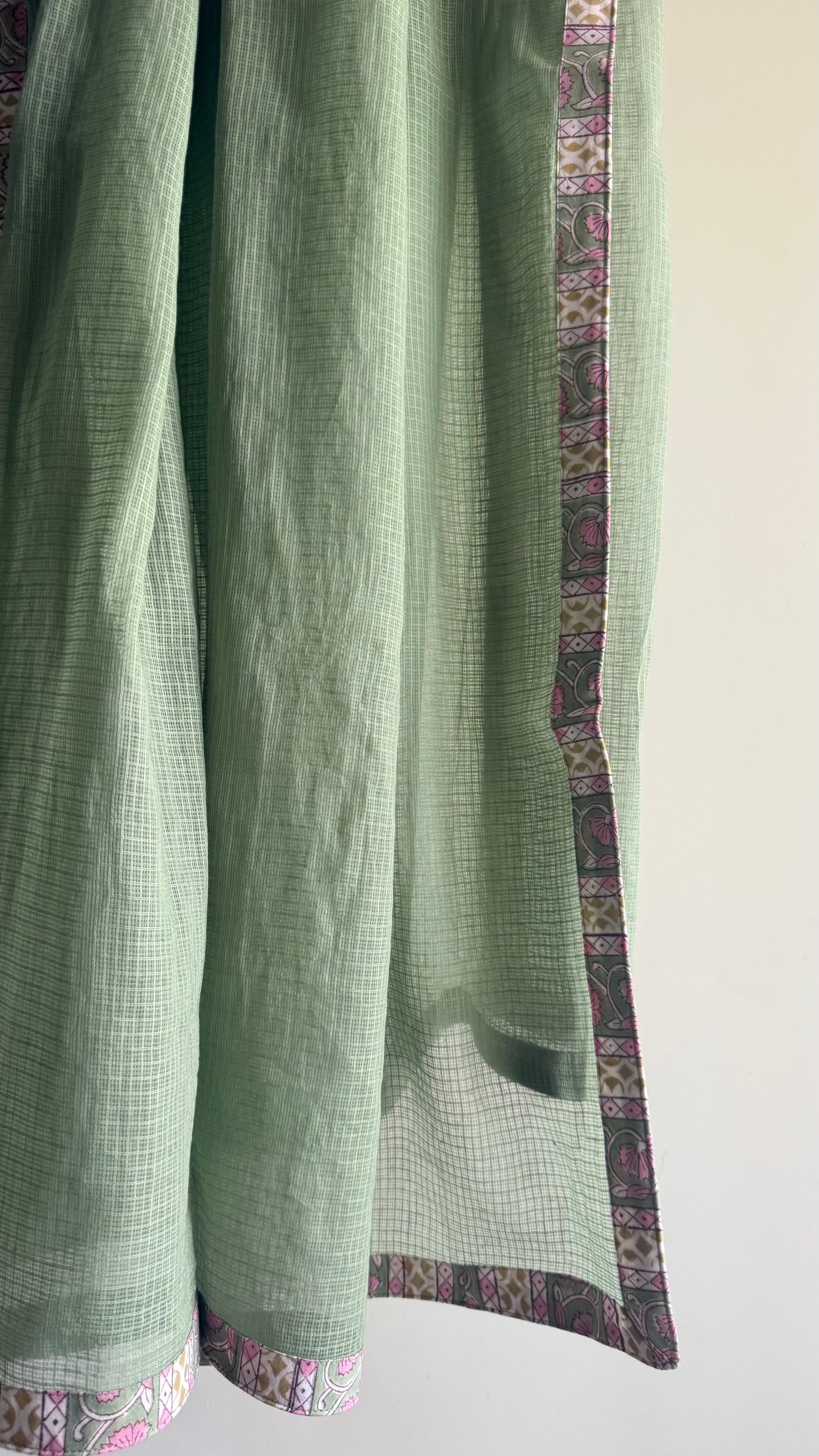 Sage Green Gathered Tunic Set with Handblock Printed Pant