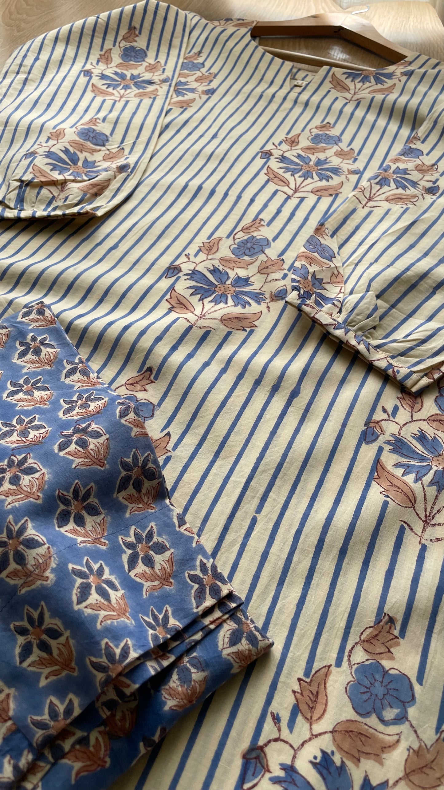 Indigo & Cream Hand-Block Printed Suit Set