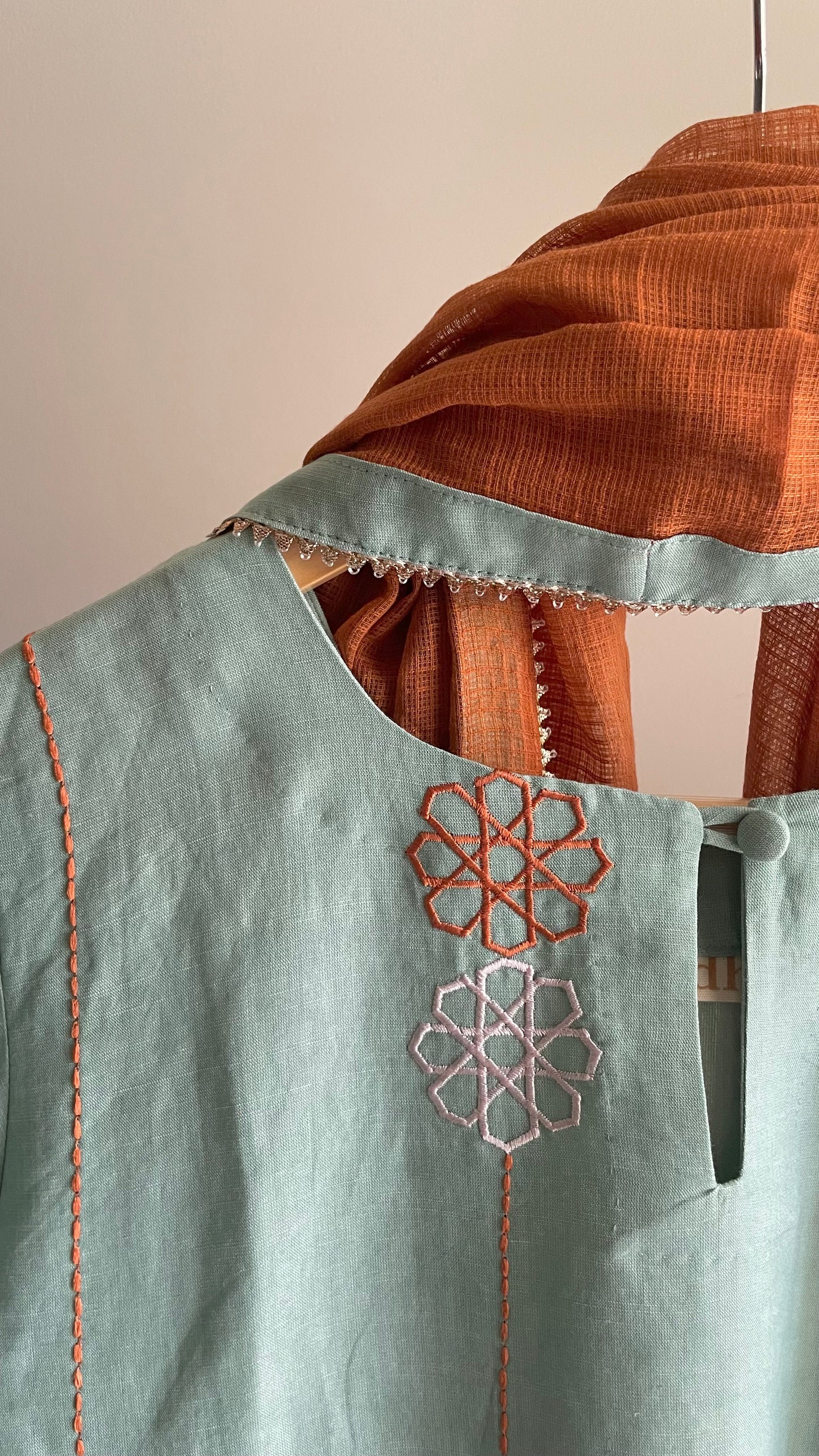 The Mint Embroidery Kurta Suit with Terracotta dupatta