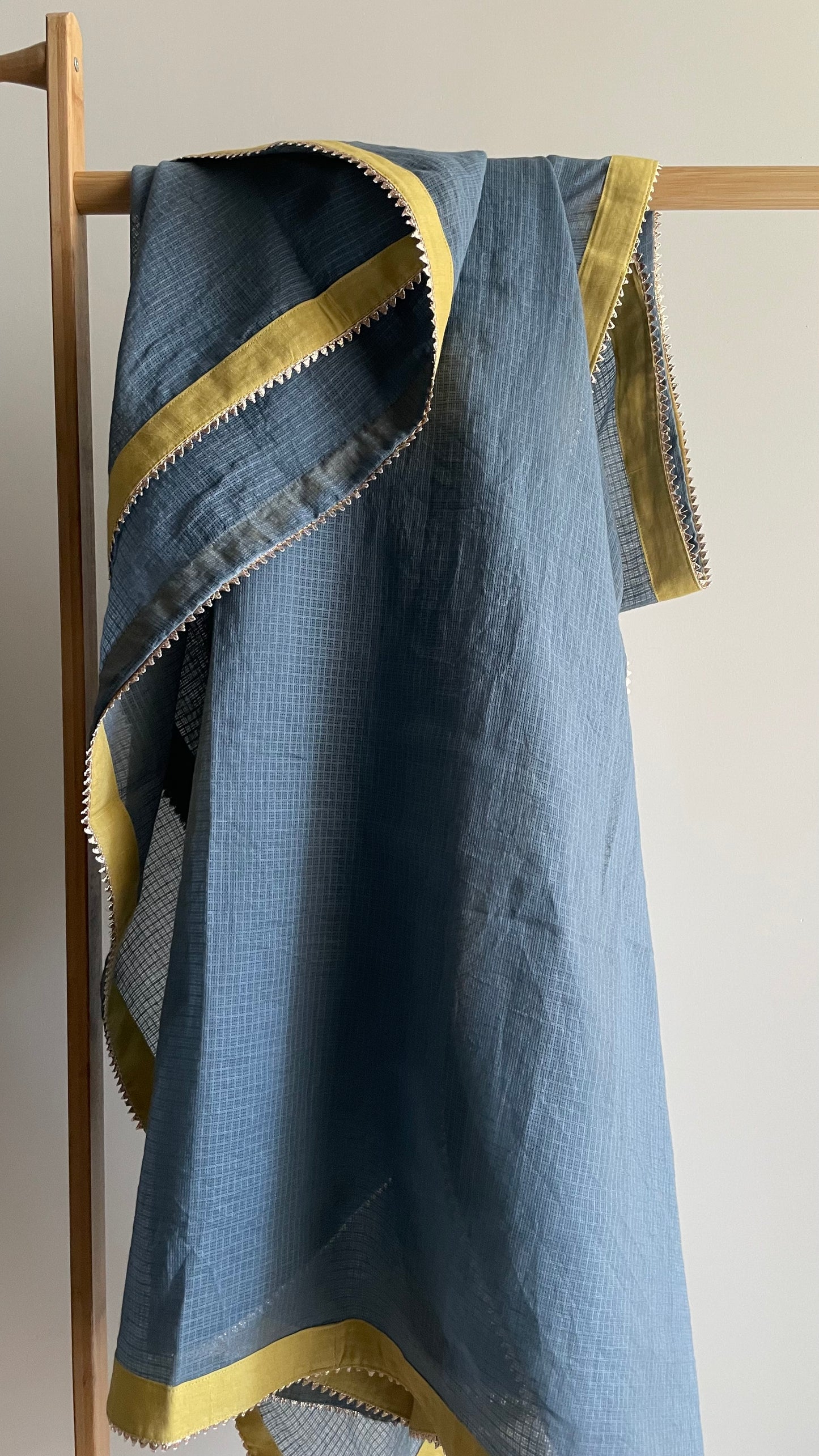The Pastel Yellow Embroidery Kurta Suit with Slate Blue dupatta