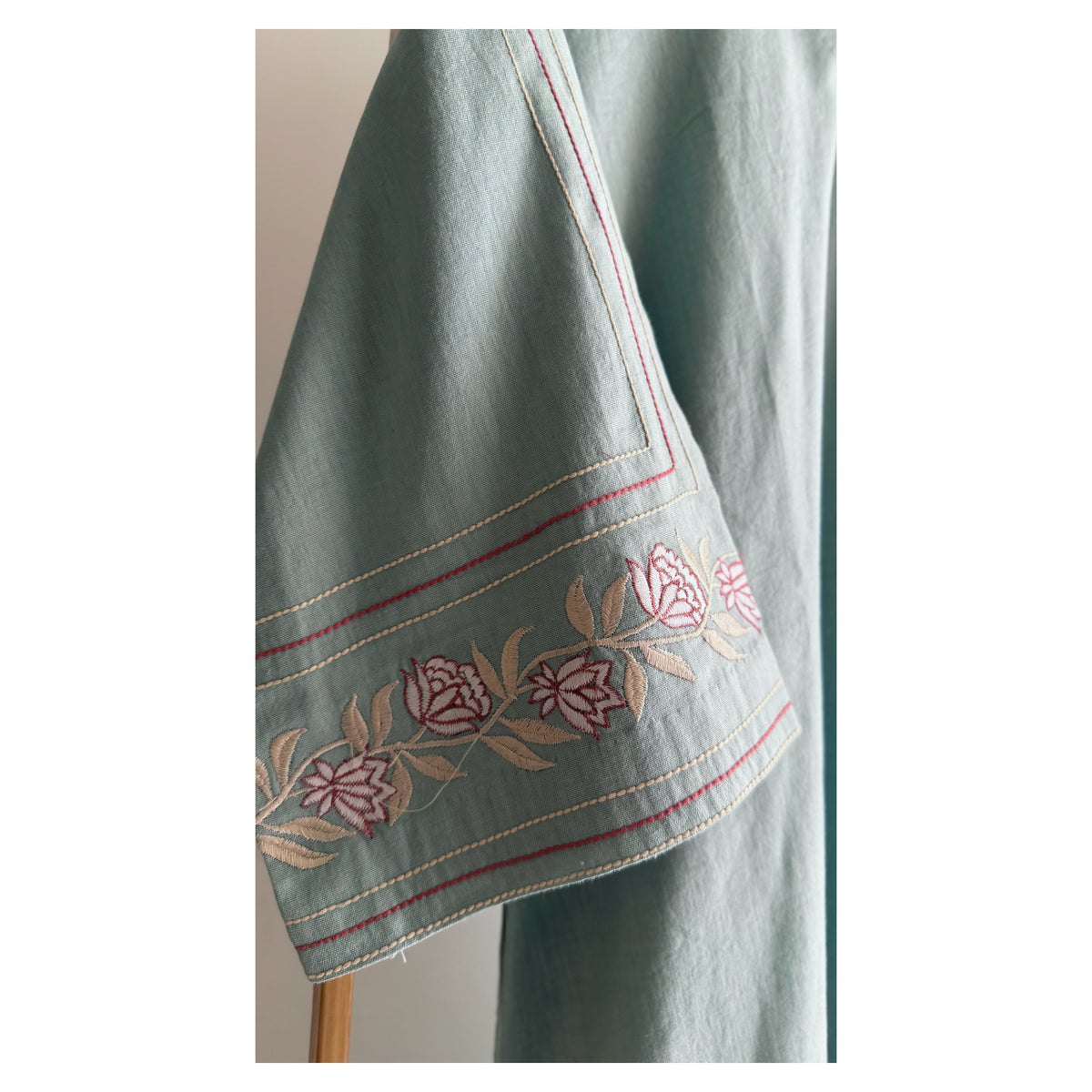 Aqua A-line bell sleeve Set with Handblock Printed wide-leg Pant