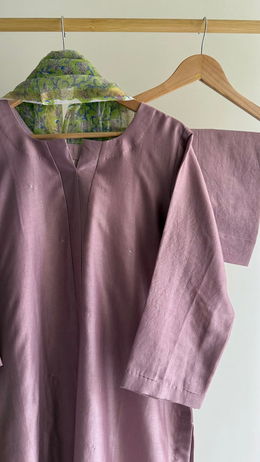 Lilac Mukaish Chanderi Kurta Set with Hand-Block Print Dupatta