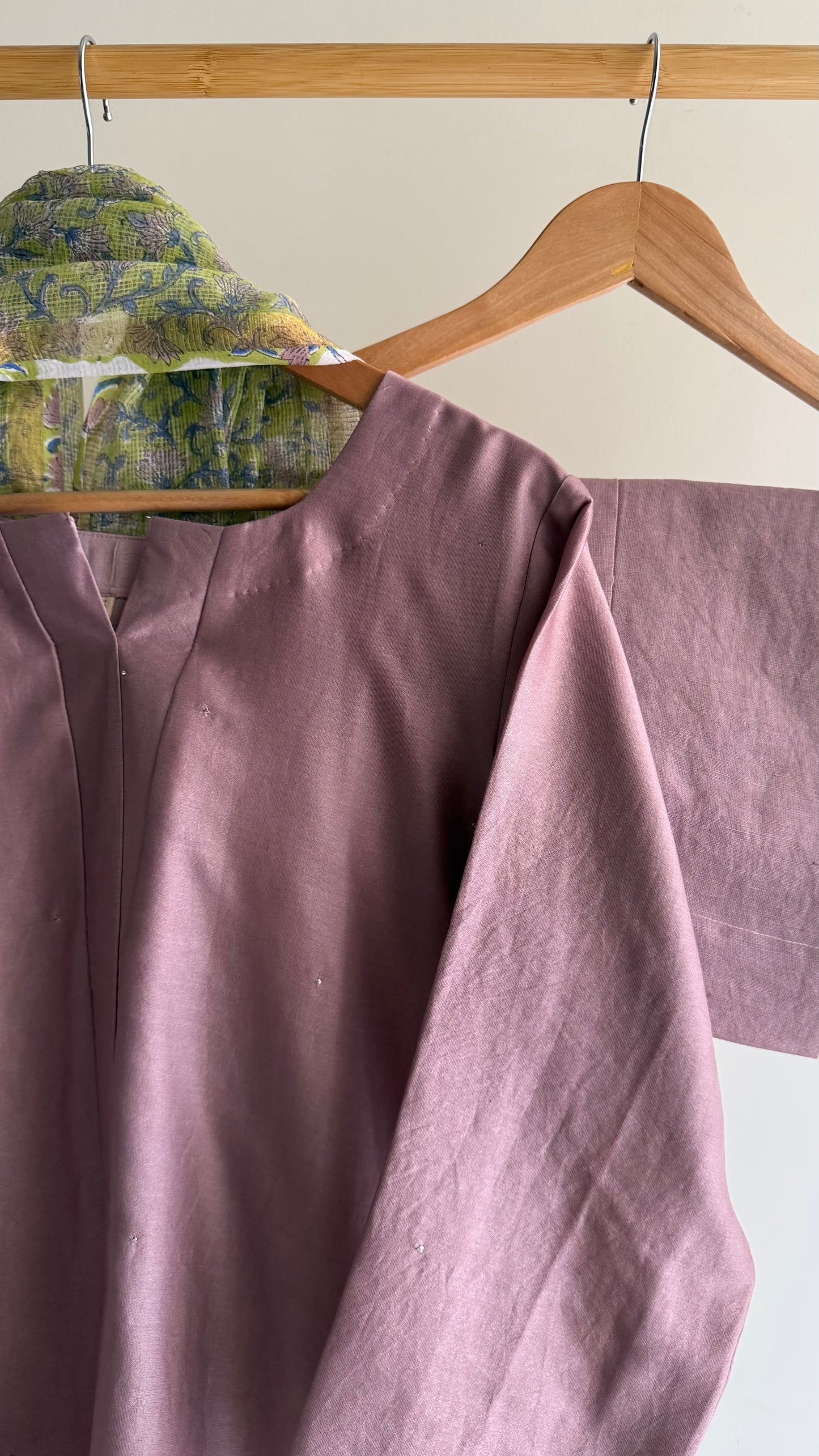 Lilac Mukaish Chanderi Kurta Set with Hand-Block Print Dupatta