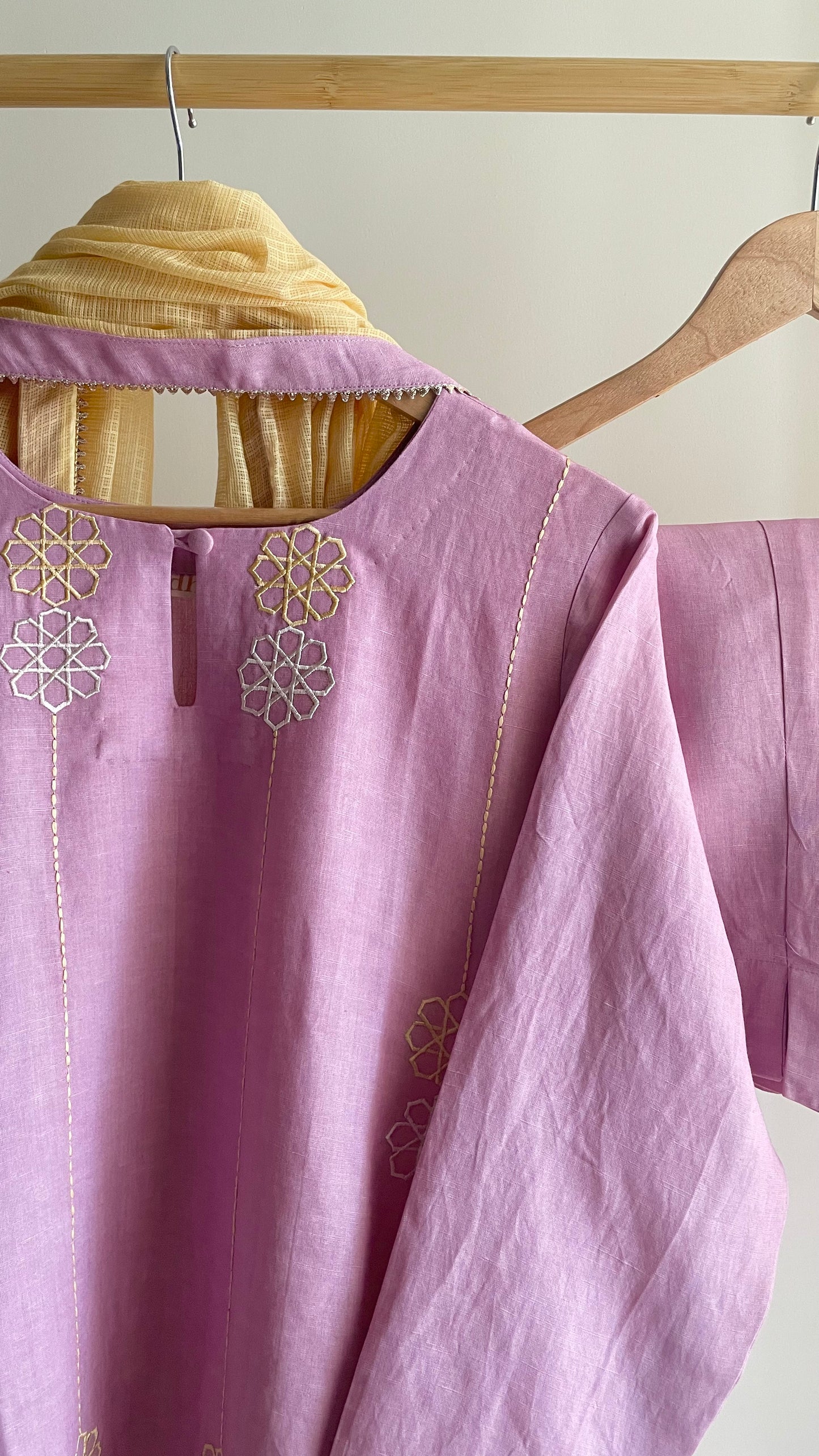 The Pastel Pink Embroidery Kurta Suit with Yellow dupatta