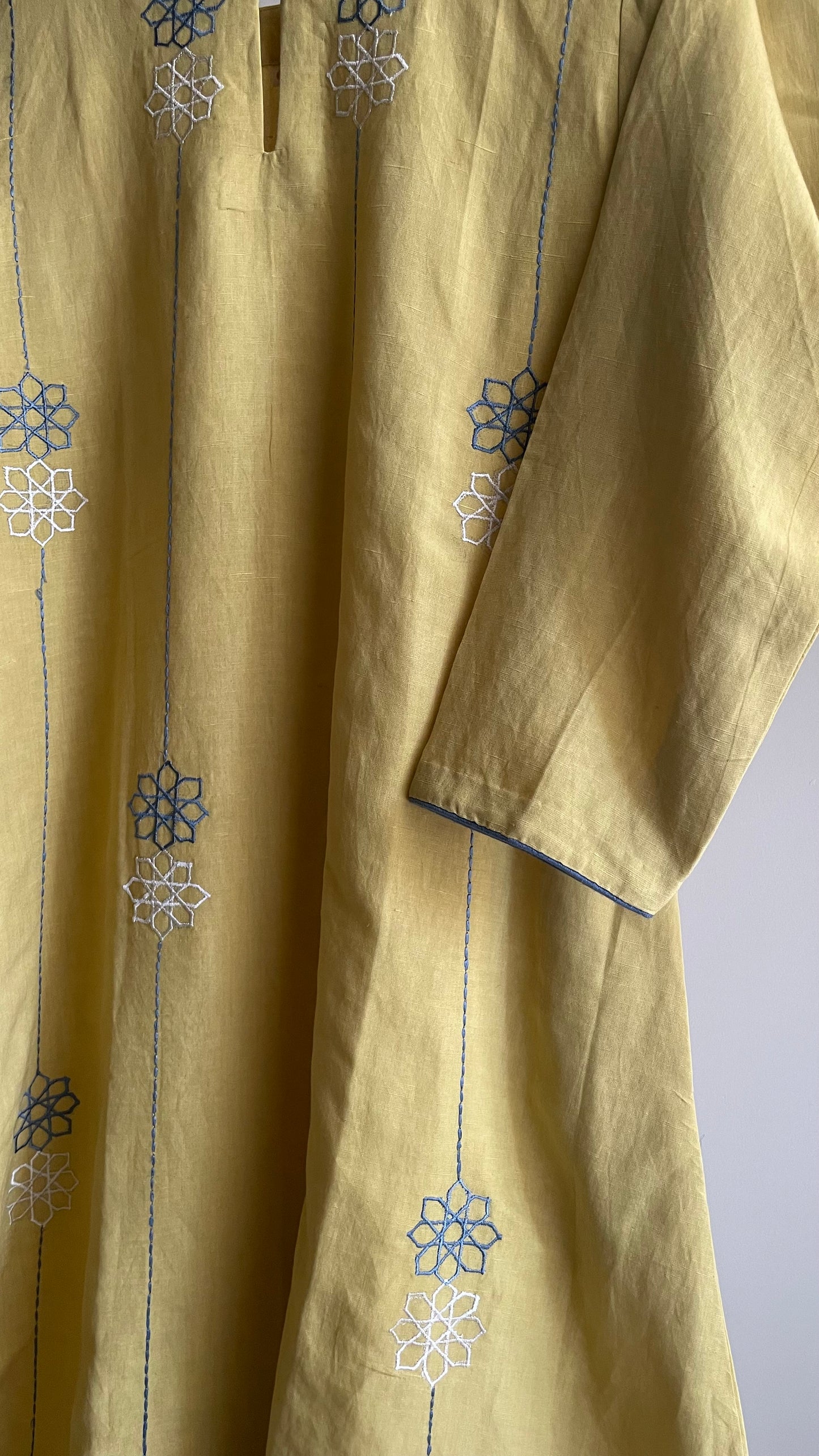 The Pastel Yellow Embroidery Kurta Suit with Slate Blue dupatta