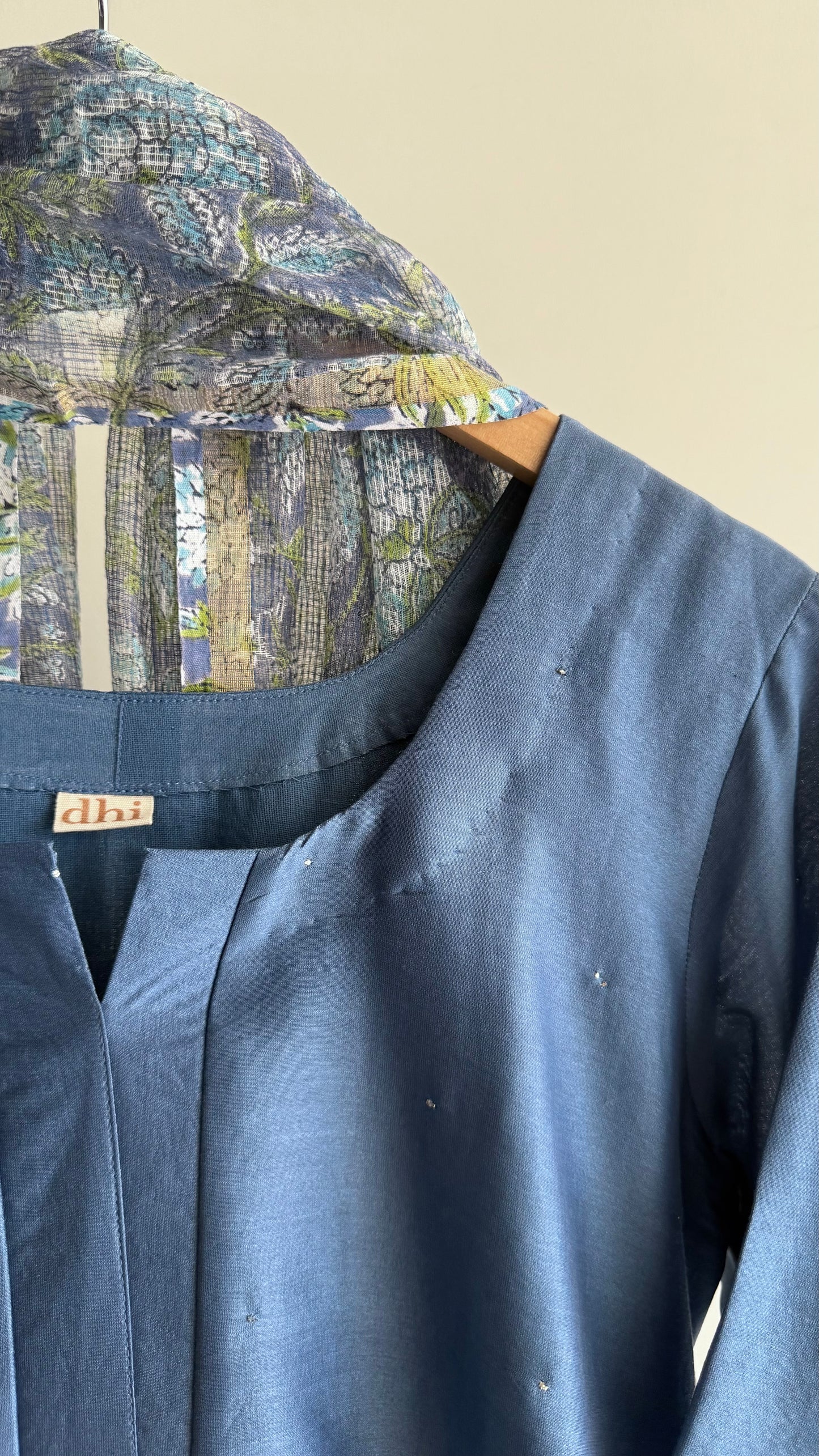Midnight Blue Mukaish Chanderi Kurta Set with Hand-Block Print Dupatta