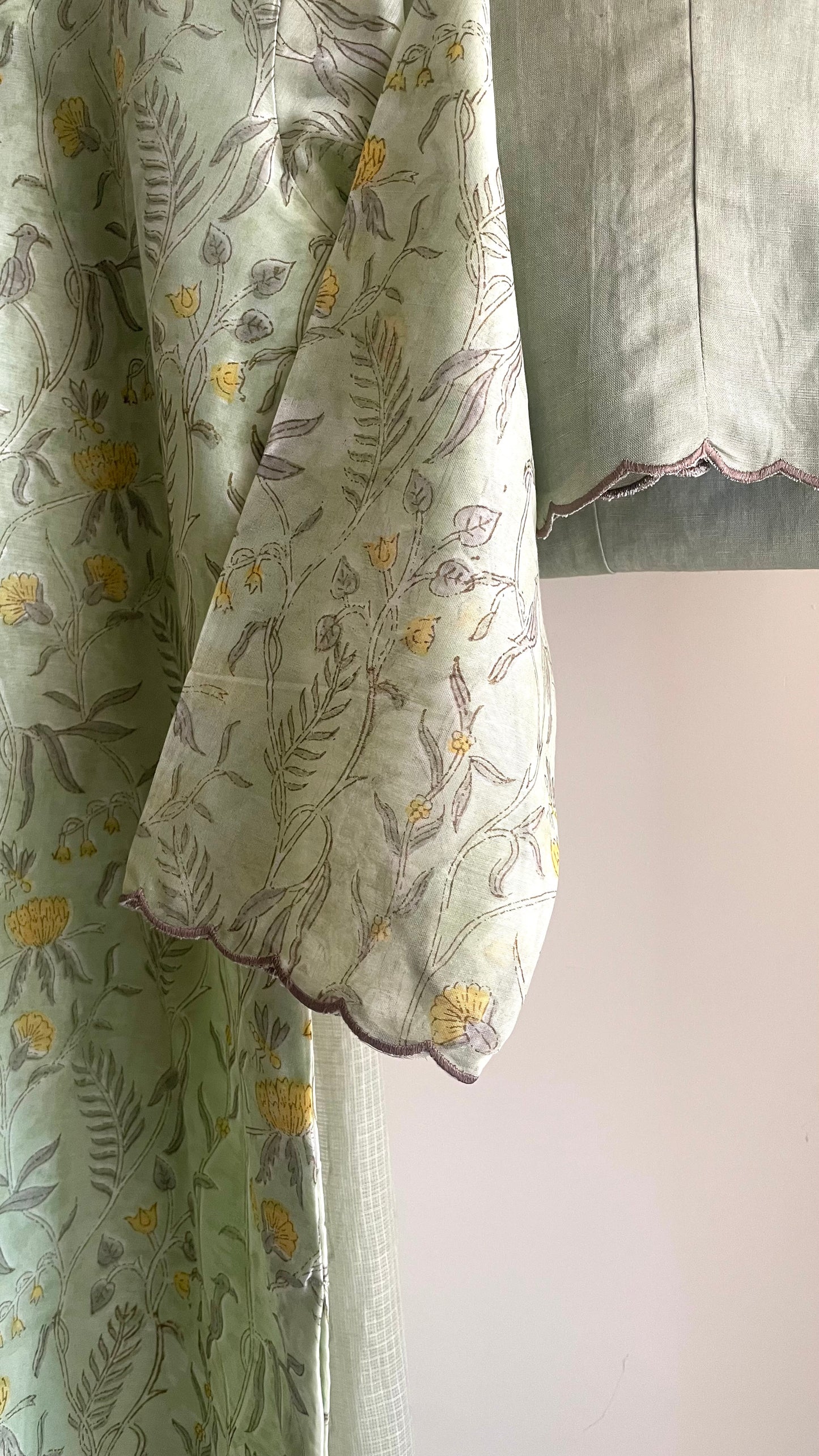 Fog Green Handblock Printed Chanderi