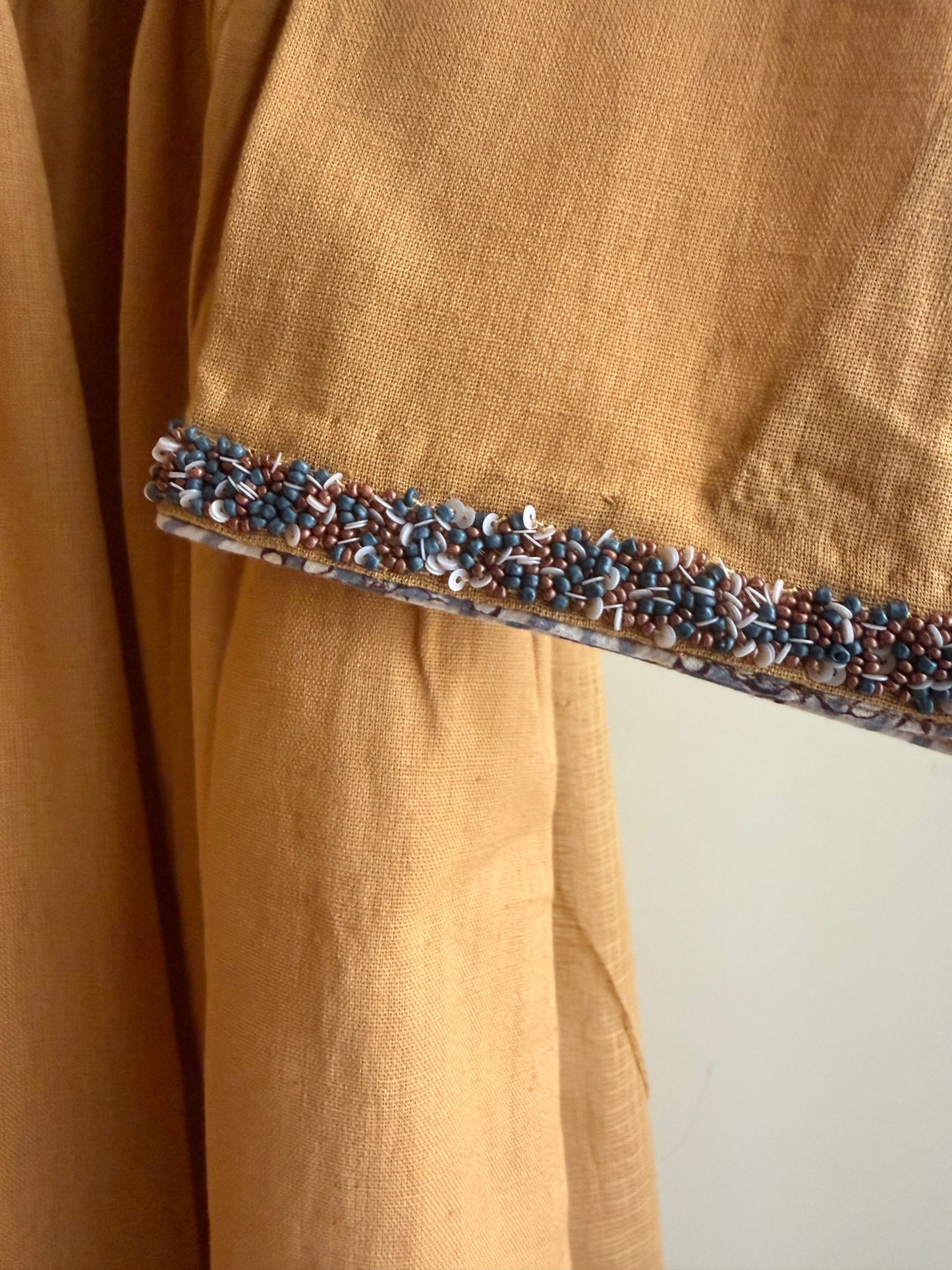 Mustard Yellow Gathered Tunic Set with Handblock Printed Pant