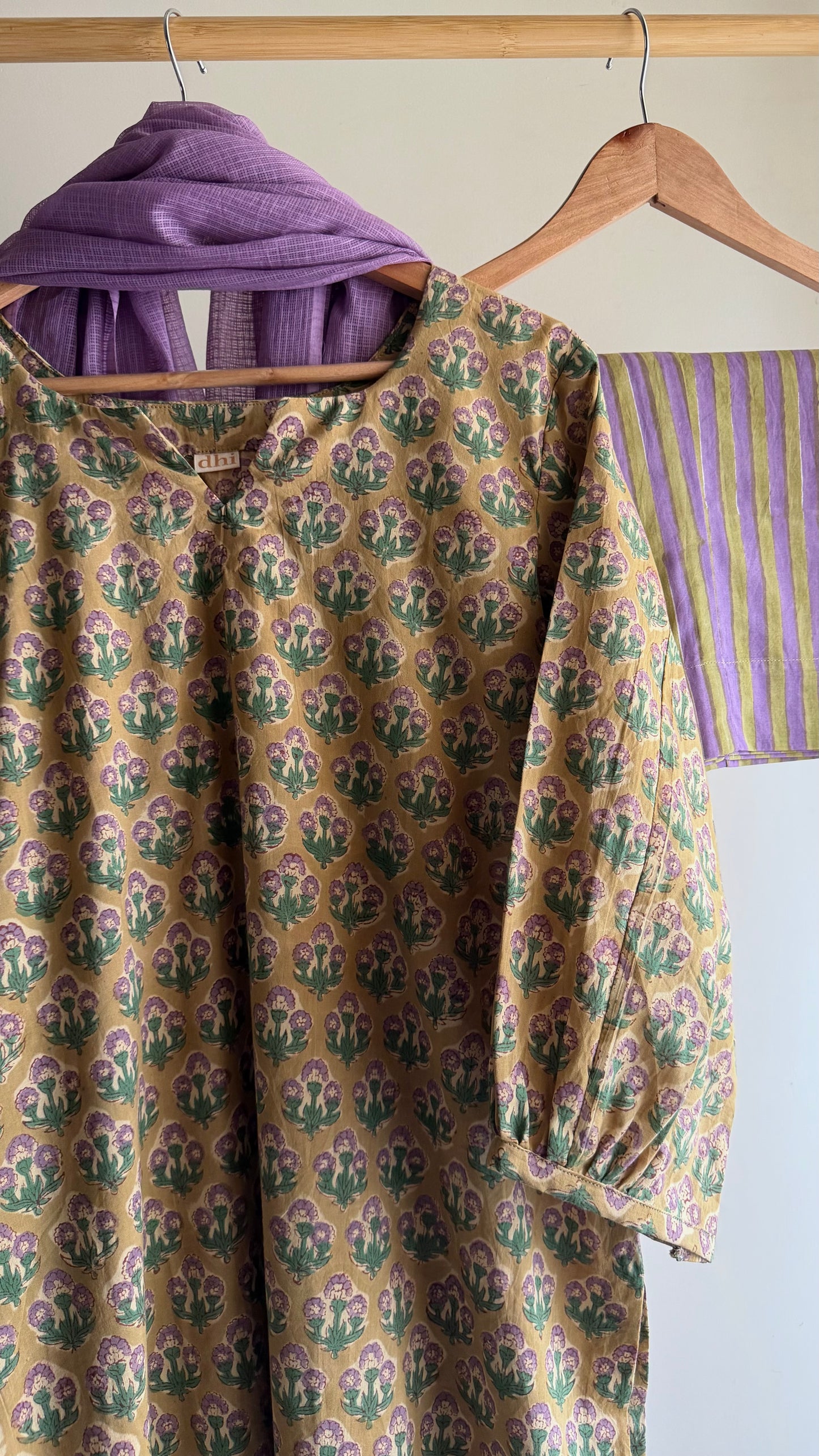 Butti & Purple Stripe Hand block Printed Set