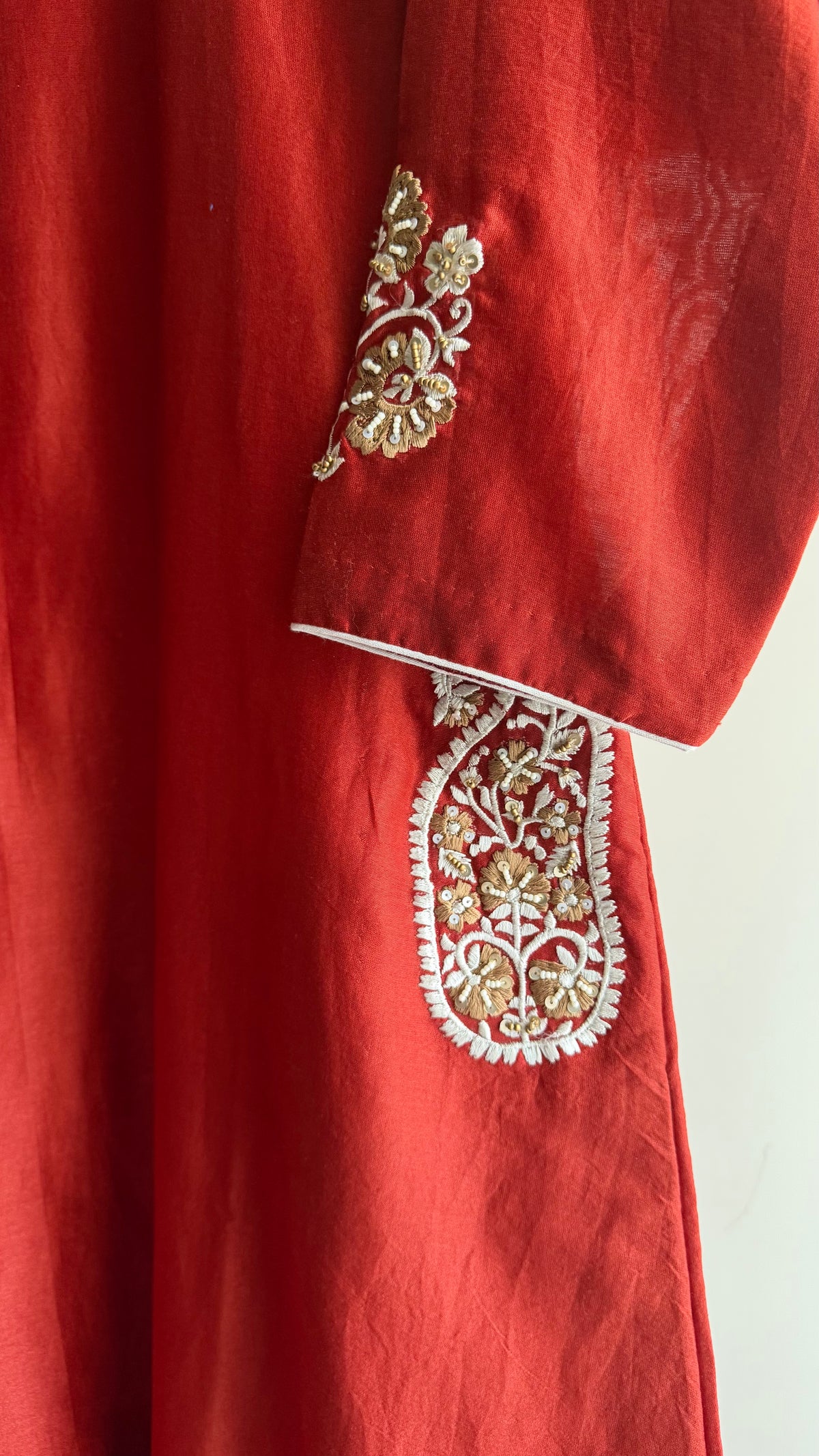 Rich Red Embroidered A-line Chanderi Set