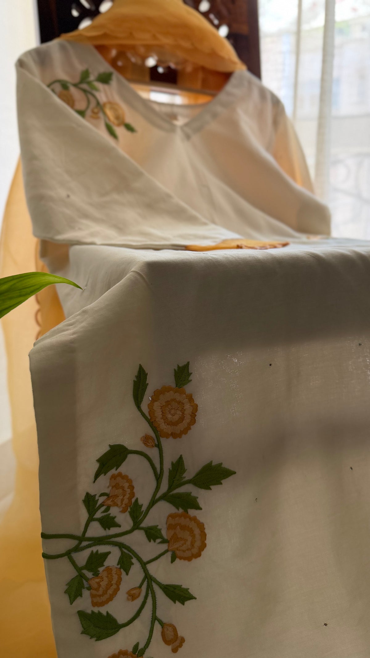 Marigold & Ivory Mukaish Chanderi Kurta Set