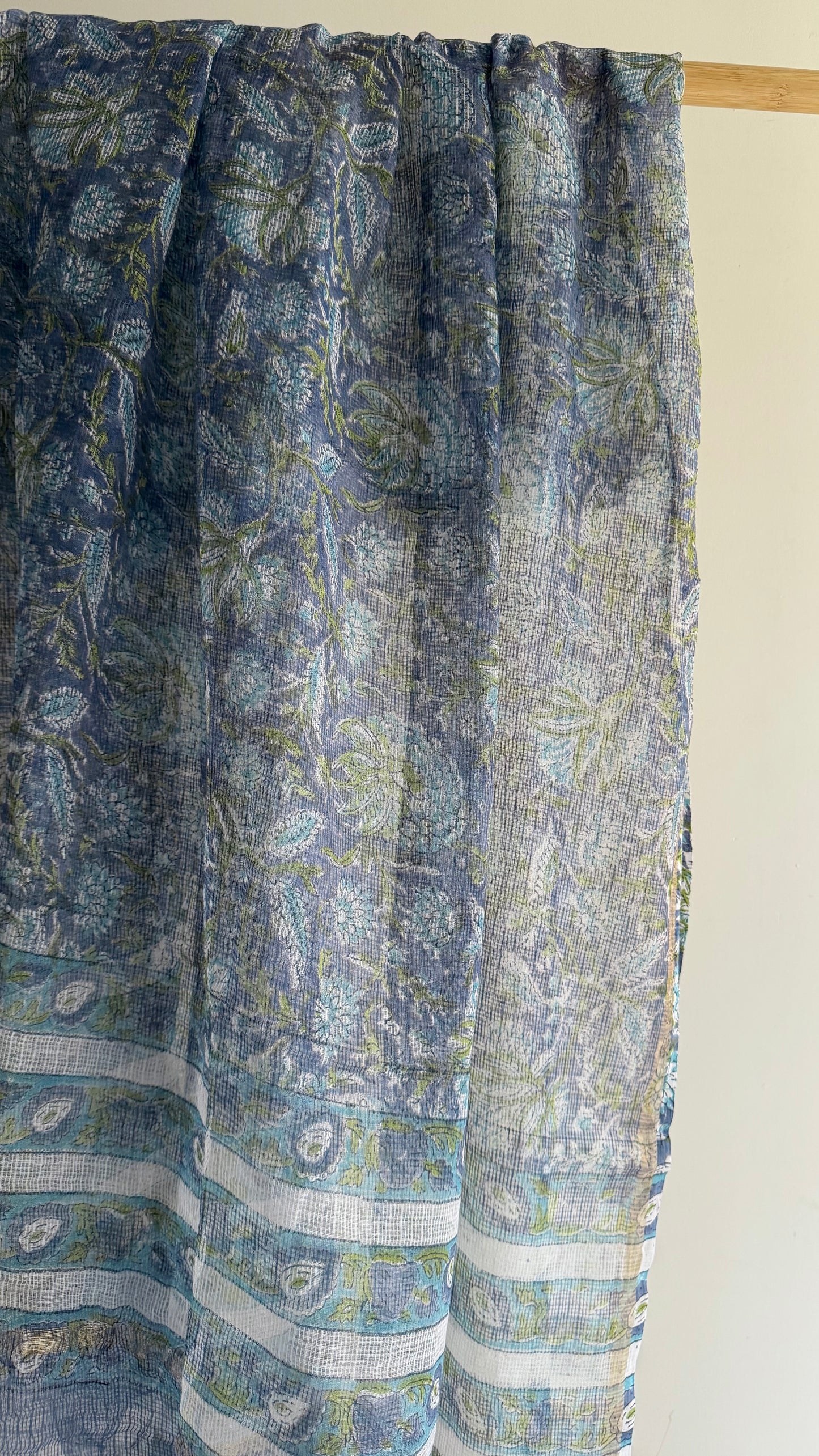 Midnight Blue Mukaish Chanderi Kurta Set with Hand-Block Print Dupatta
