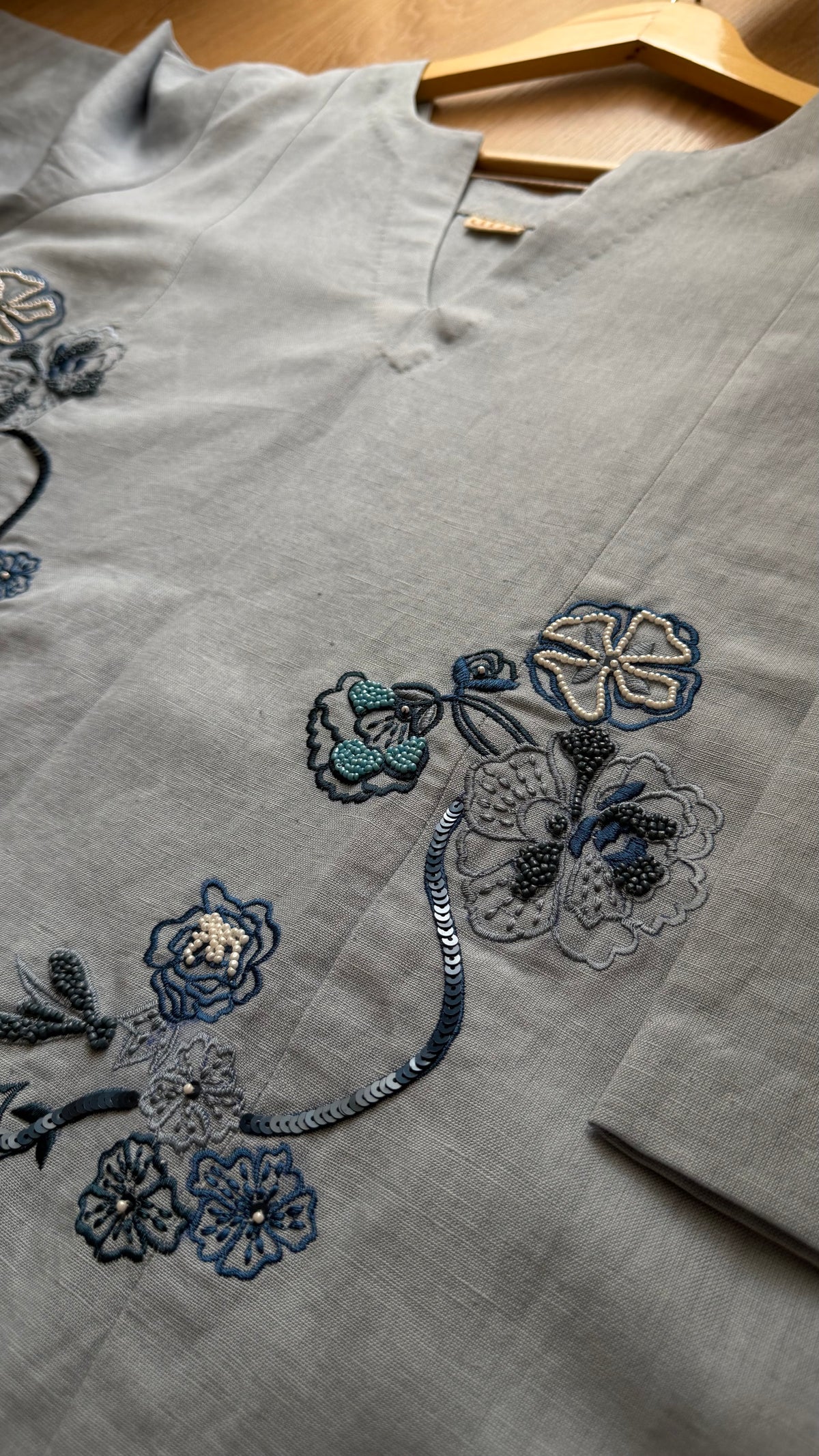 Slate Blue Embroidered Kurta Set