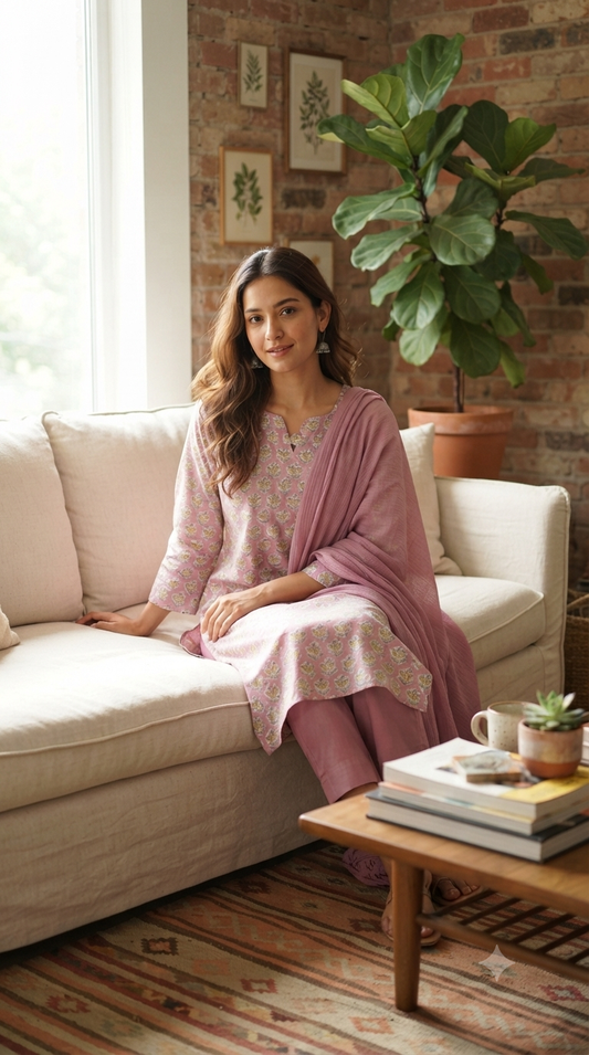 Dusty Rose Butti Hand block Printed Set