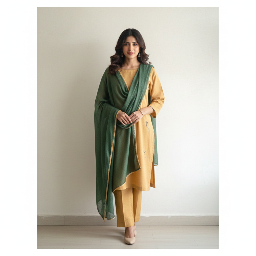 Sun Shine Cotton Embroidered Suit with All-Over Thread Work
