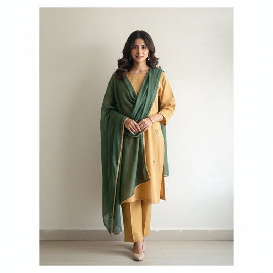 Sun Shine Cotton Embroidered Suit with All-Over Thread Work