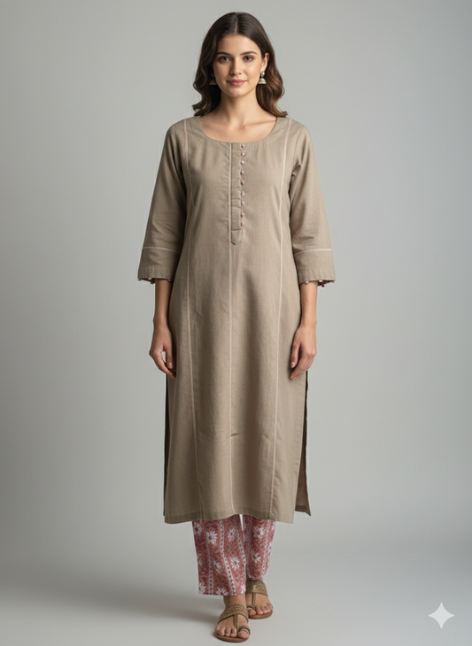 Clay Cotton Embroidered suit with Intricate Thread Work