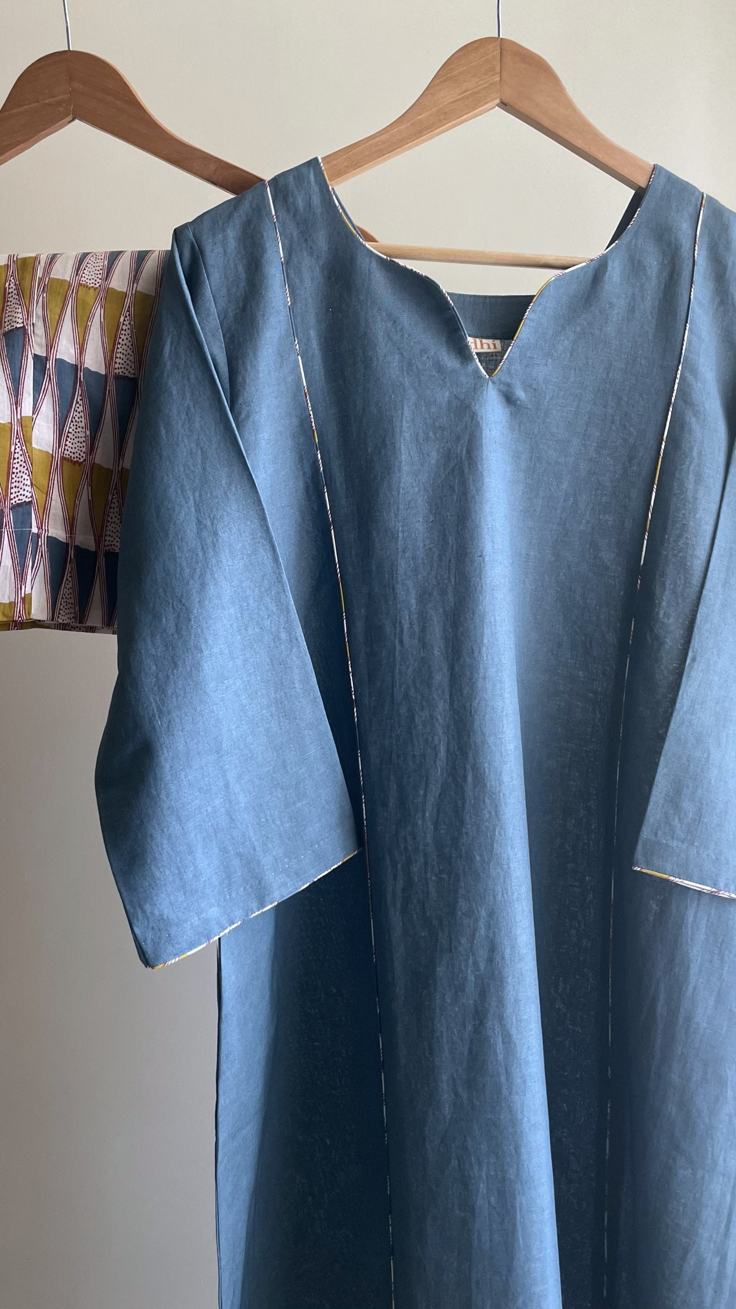 Blue Cotton Linen A-line Kurta Set