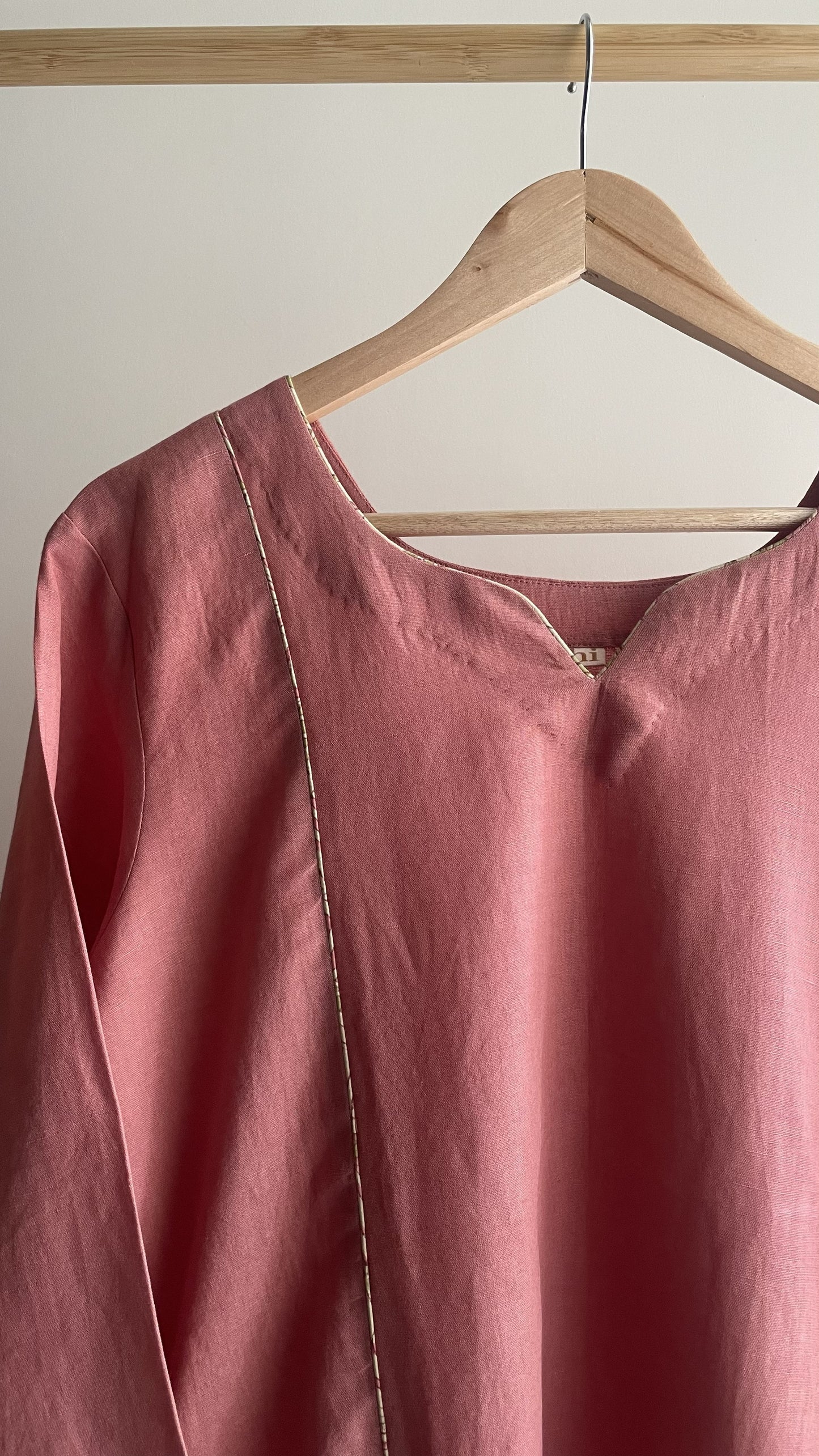 Dusty Pink Floral Cotton Linen A-line Kurta Set